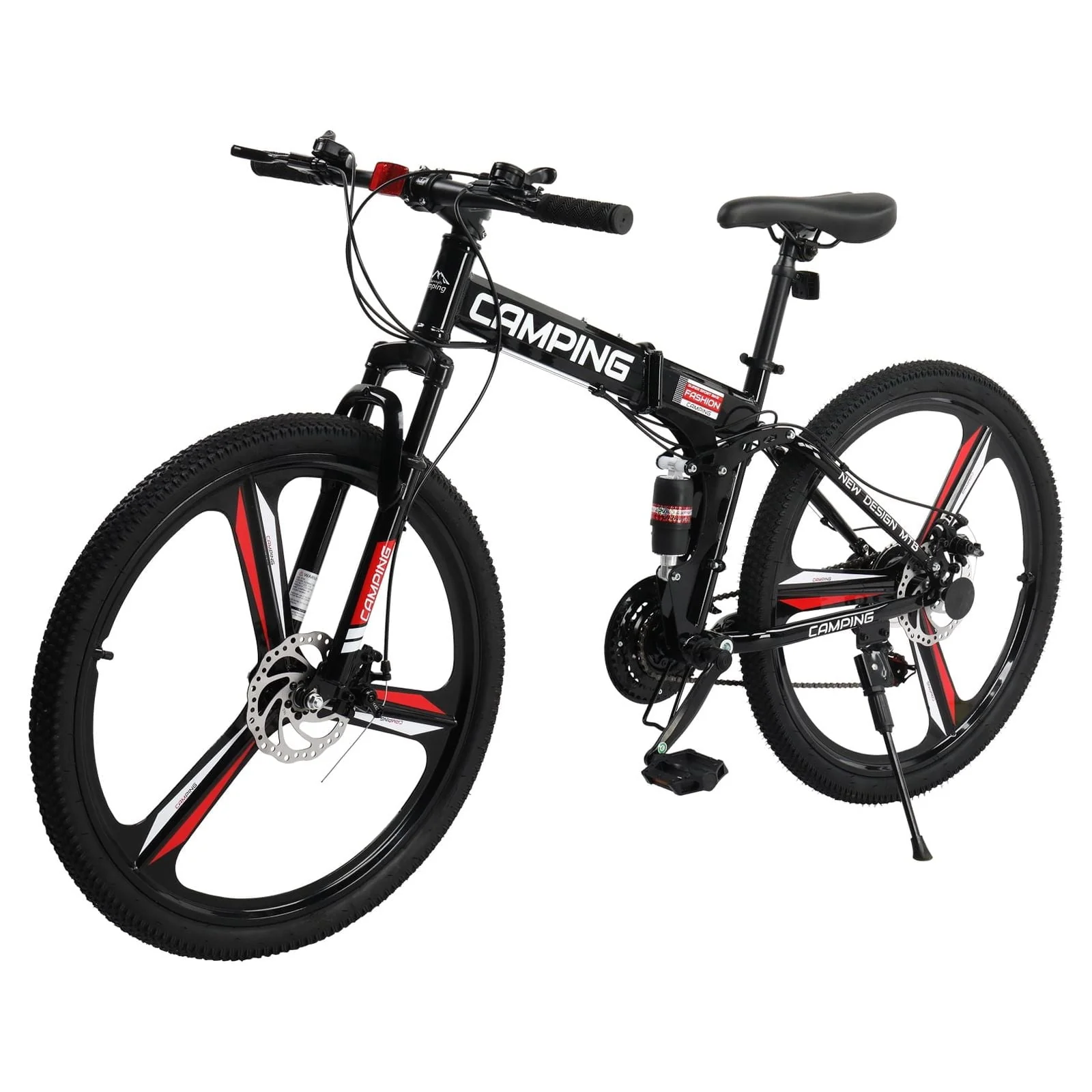 26" Folding Mountain Bike, 21 Speed MTB Bicycle for Adults, Black