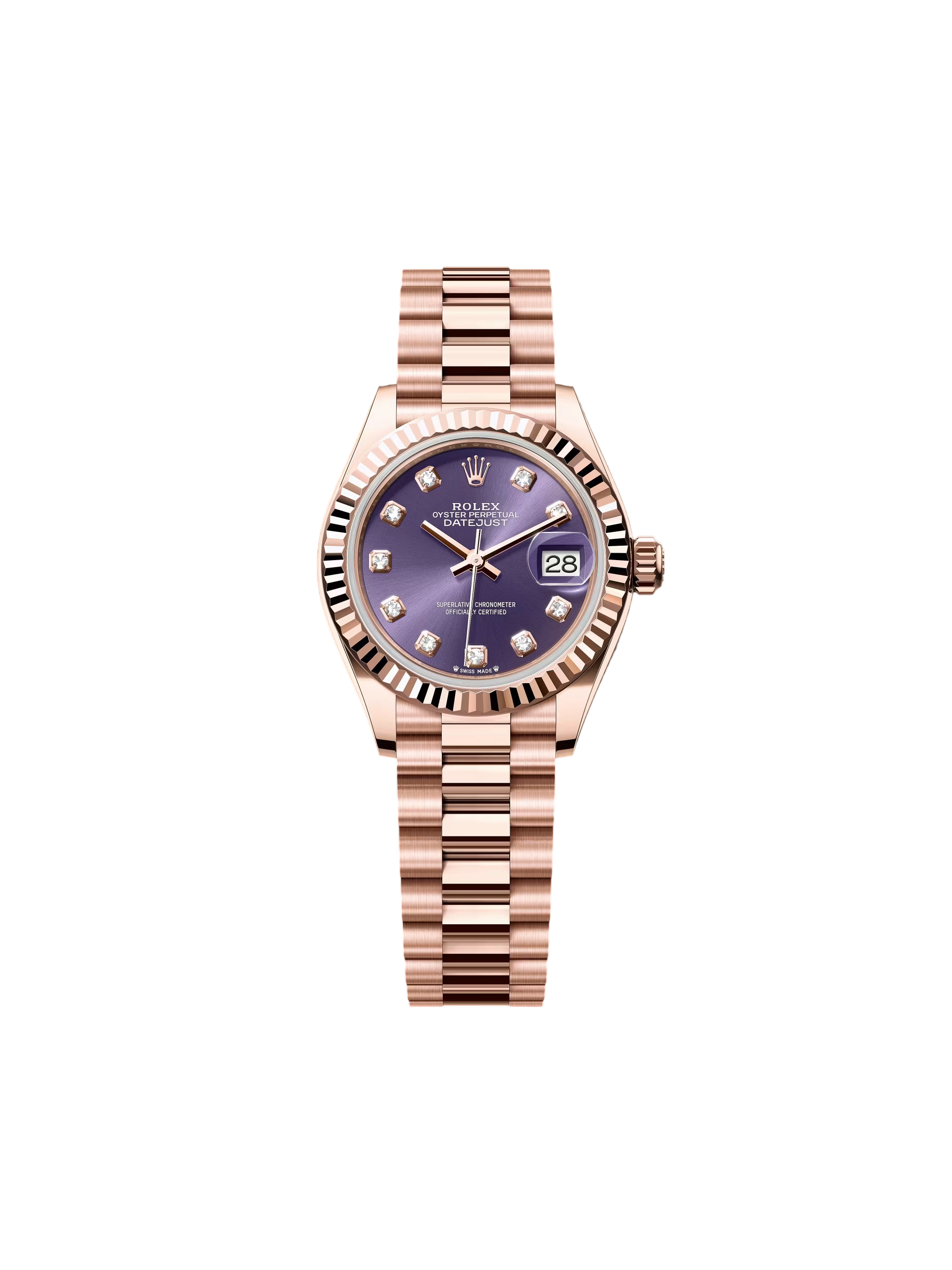 【Super Clone】RLX Lady-Datejust 28mm 279175 Aubergine Diamond-Set Dial President Everose Gold