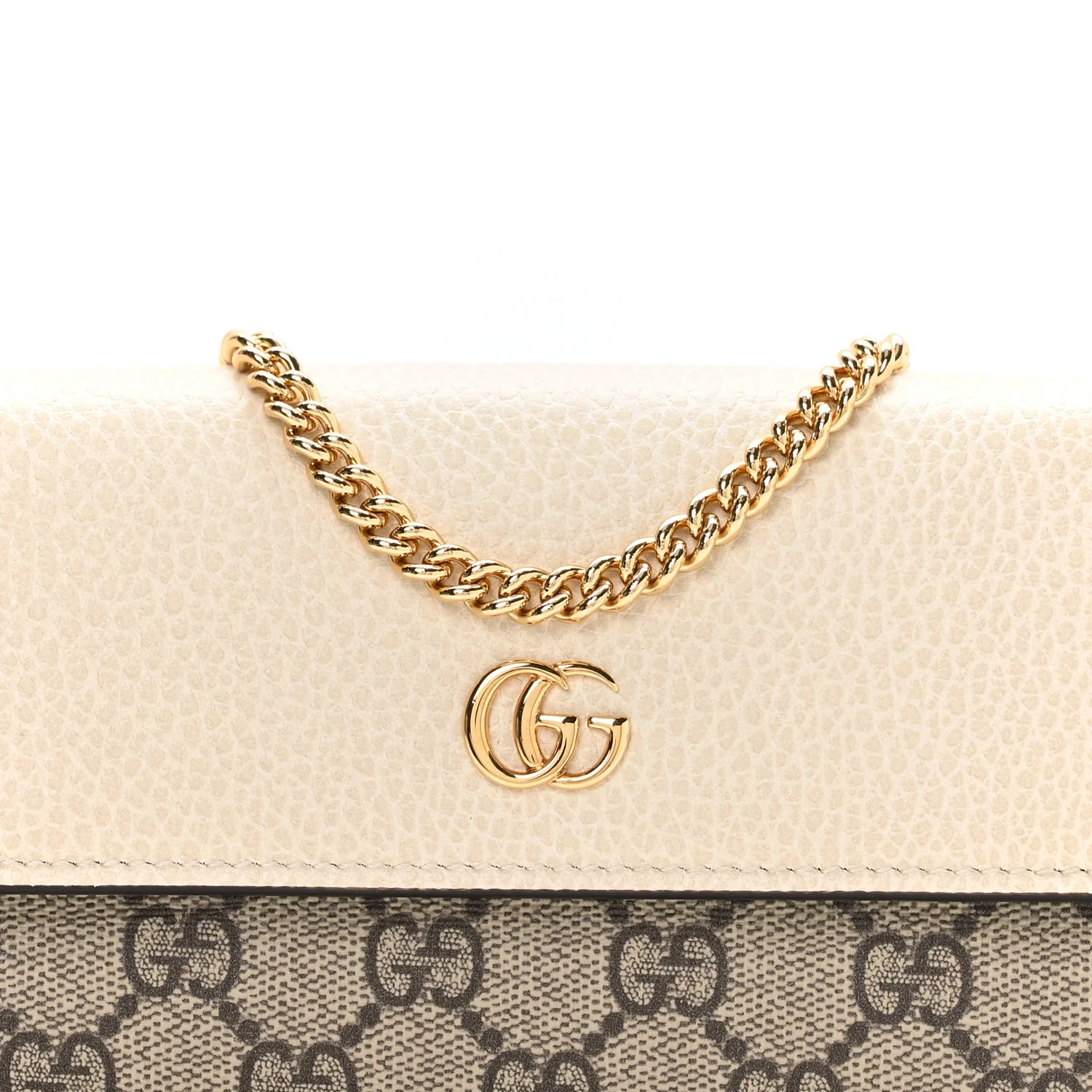 Dollar Calfskin GG Supreme Monogram Petite GG Marmont Wallet Chain Bag Mystic White Beige Ebony