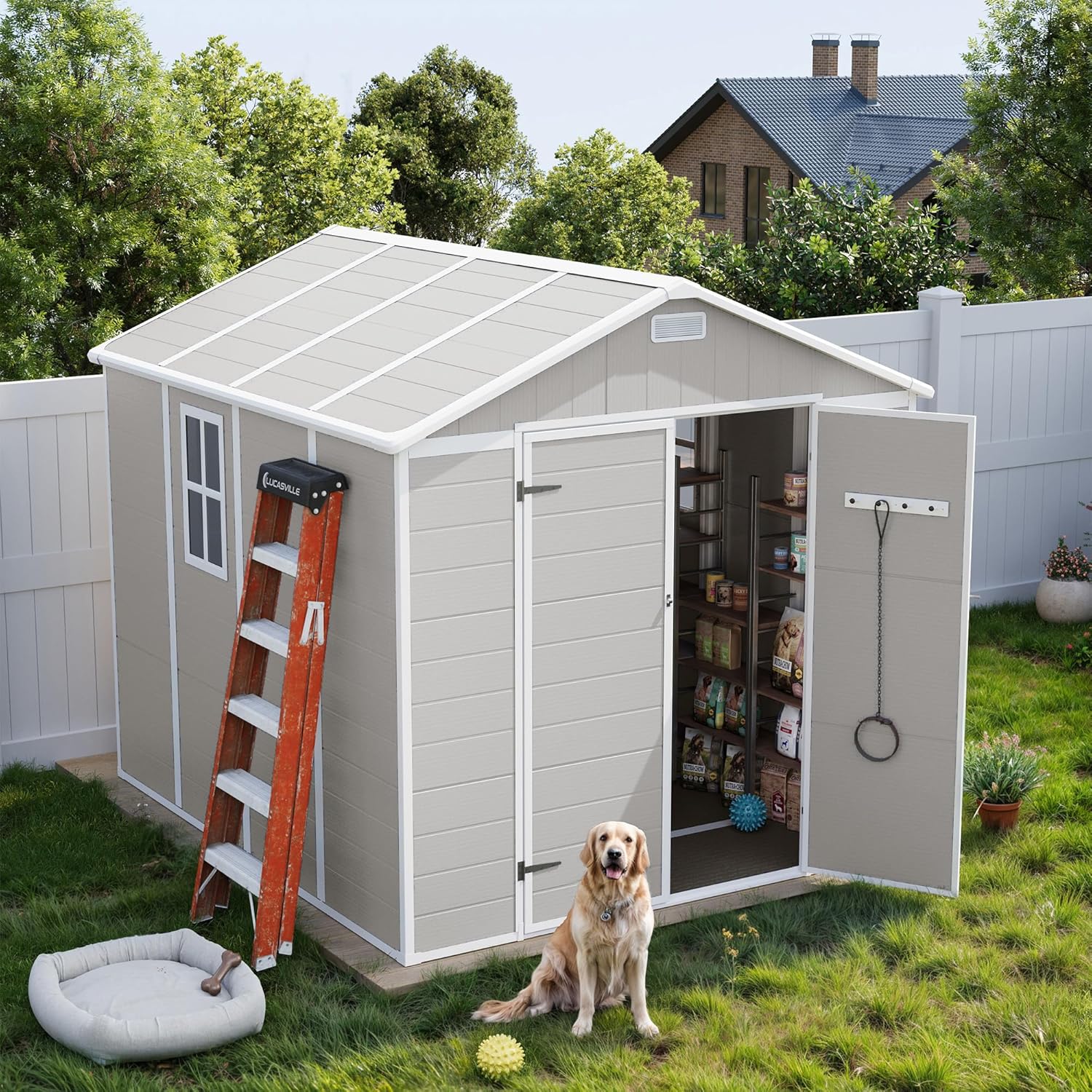 Abri de jardin UDPATIO 2,4 x 3 m (8 x 10 pi) en résine et plastique pour le rangement extérieur