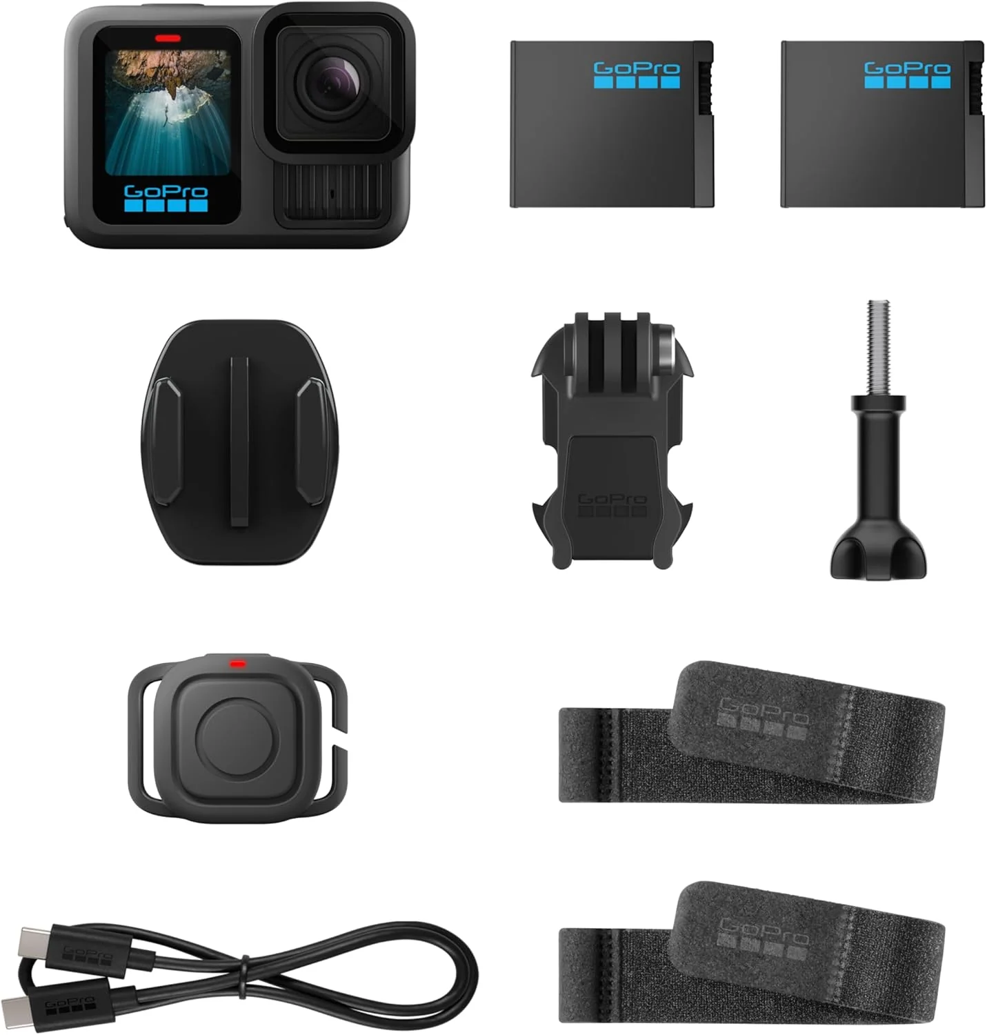 Caméra d'action noire étanche avec vidéo 5,3K60, photo 27 MP + compatible avec les objectifs de la série HB