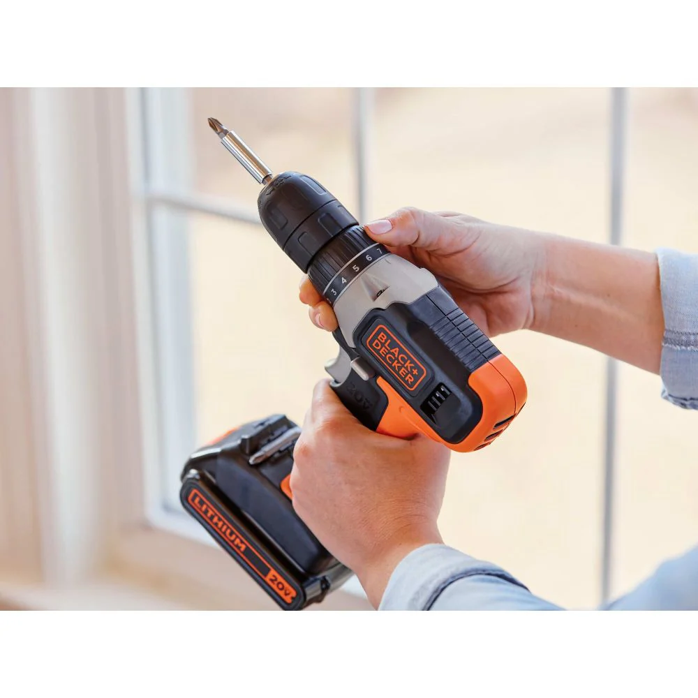 BLACK+DECKER 20V, Battery Hex Chuck Drill Driver, 2Ah, 64 Piece