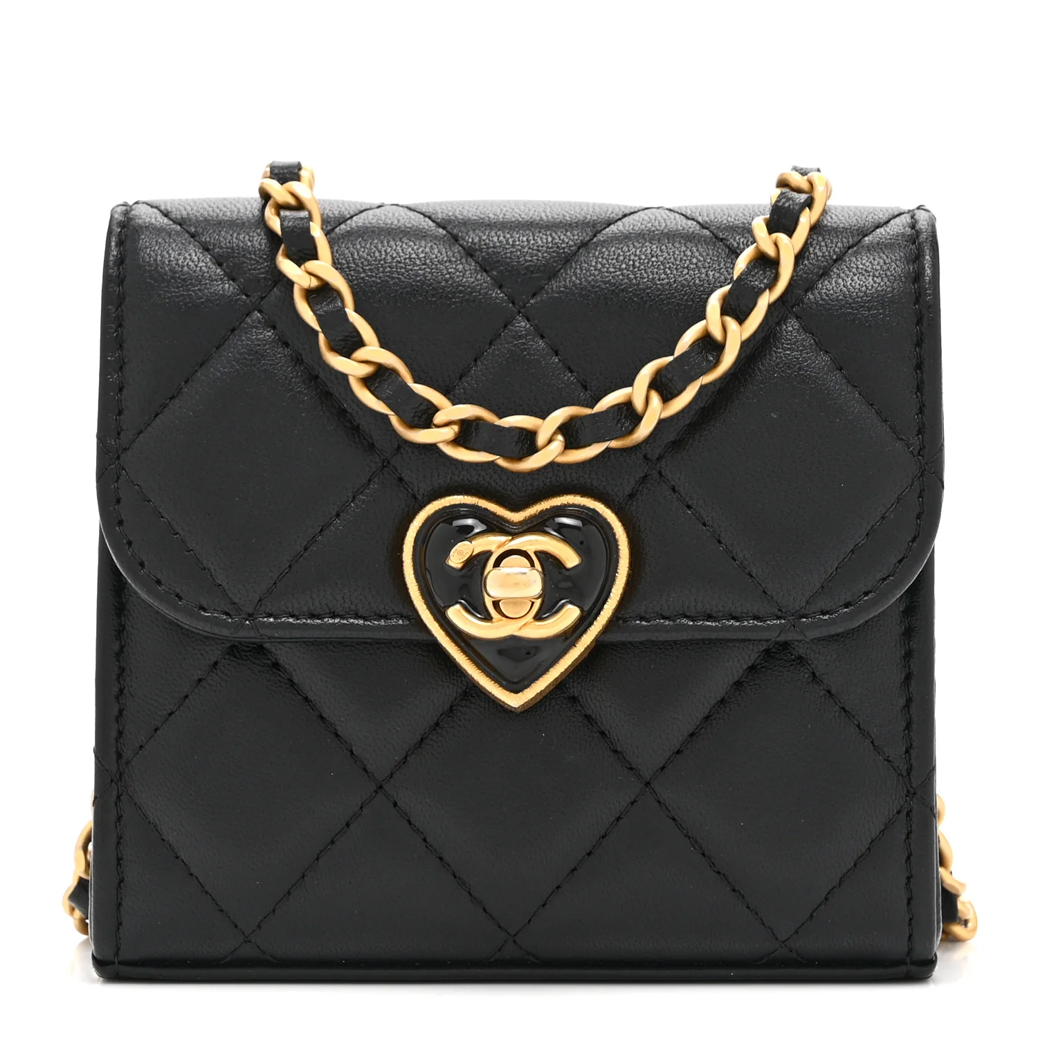 Lambskin Plexiglass Quilted Coco Love Clutch With Chain Black