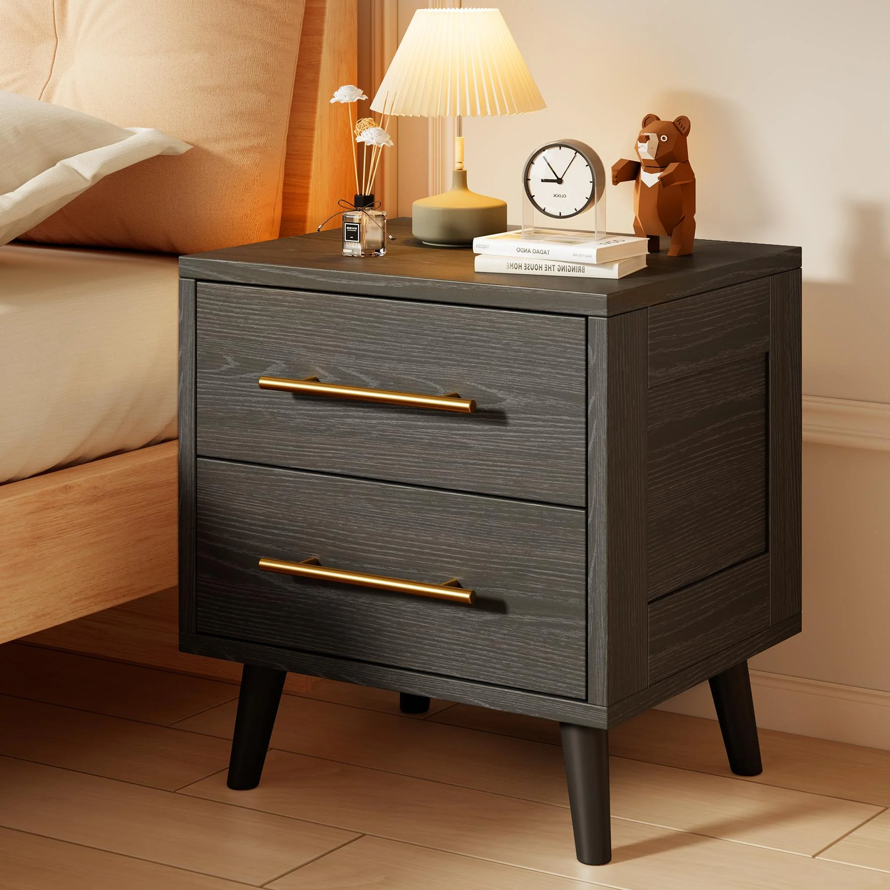 Bedroom Set Includes Full Size Bed Frame (Dark Gray), Nightstands, 5-Drawer Dresser Double Wide 6-Drawer Dresser Modern Storage Solution for Stylish Home Decor, Black - Image 8
