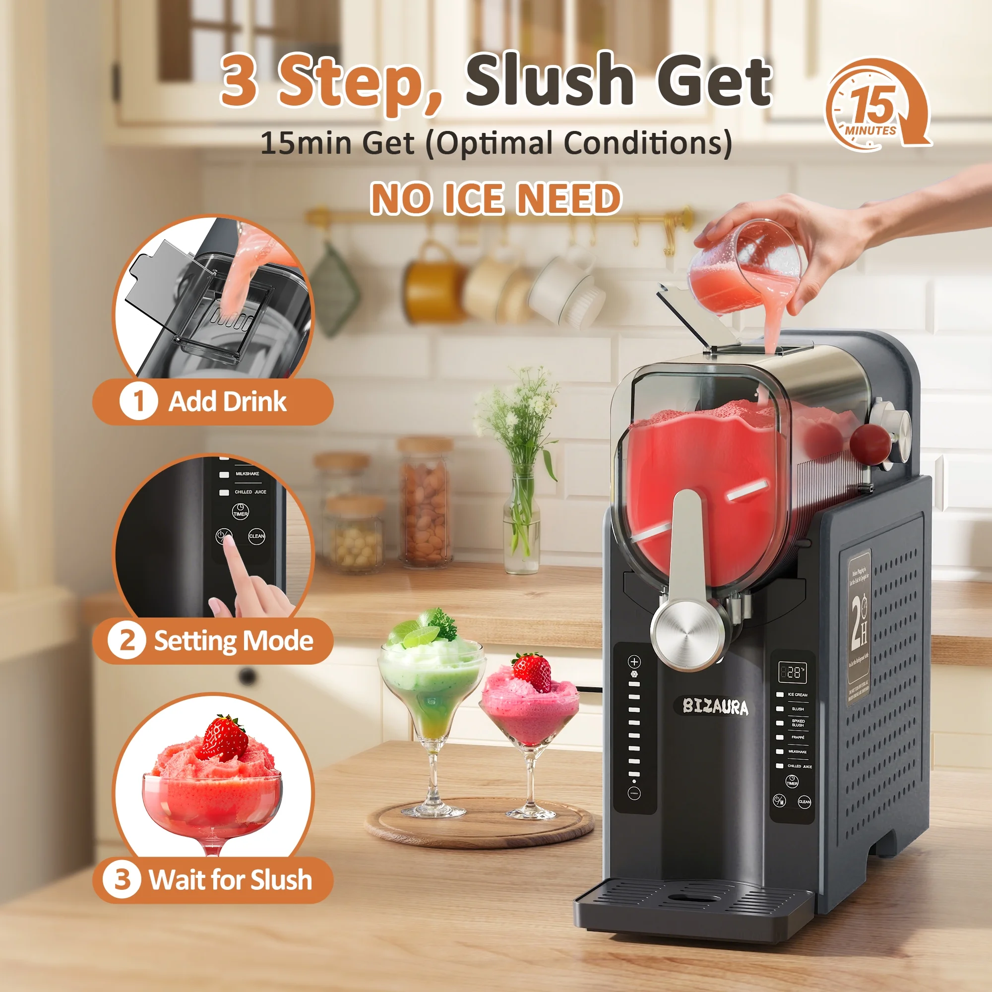 Slushie Machine, Slushy Machine for Home No Ice Need, Professional Frozen Drink Maker, 6 Presets for Milkshakes, Frapp��s, Slush, Ice Cream(Gray) - Image 9