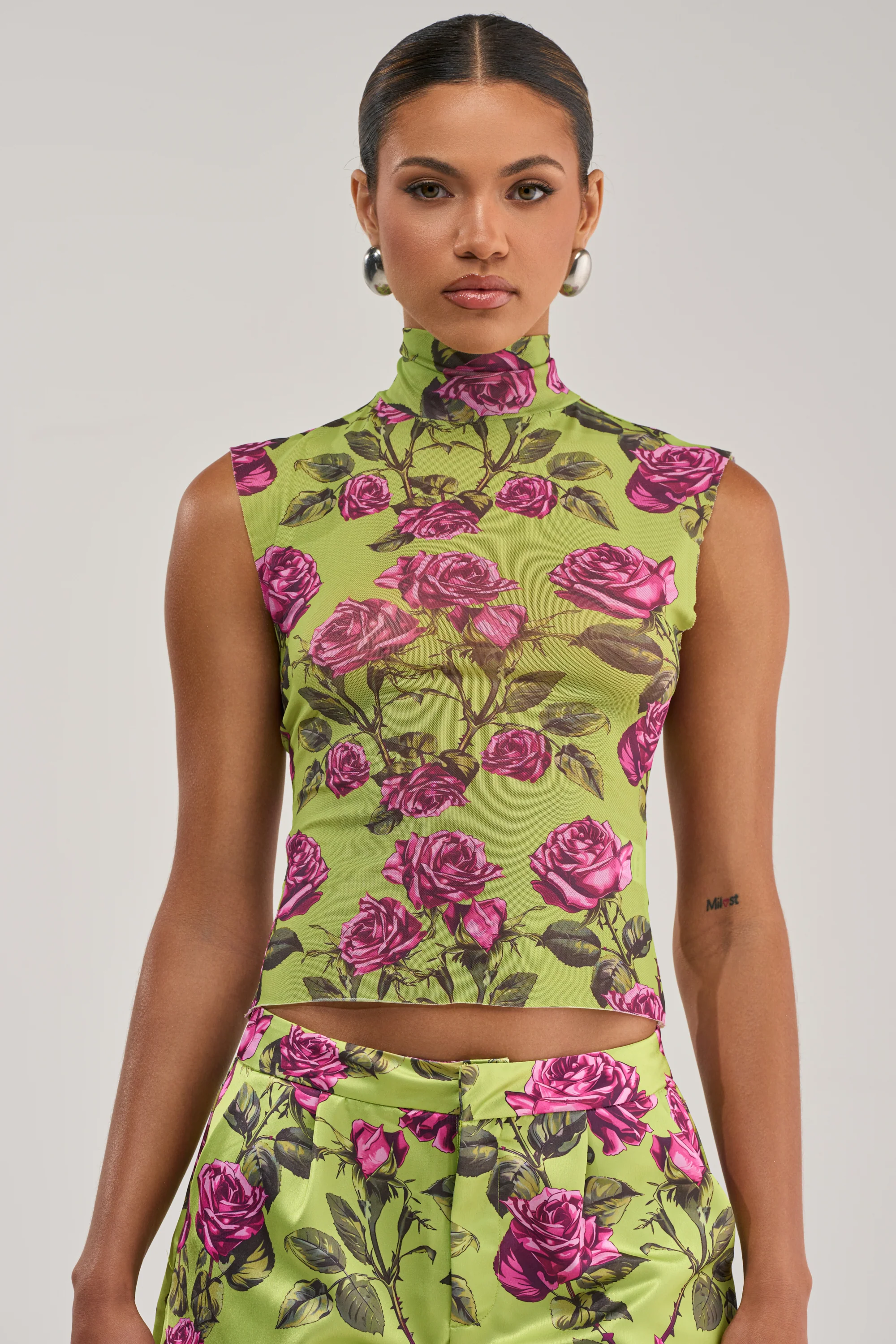 DOZEN ROSES MESH TOP IN CHARTREUSE - Akira Store