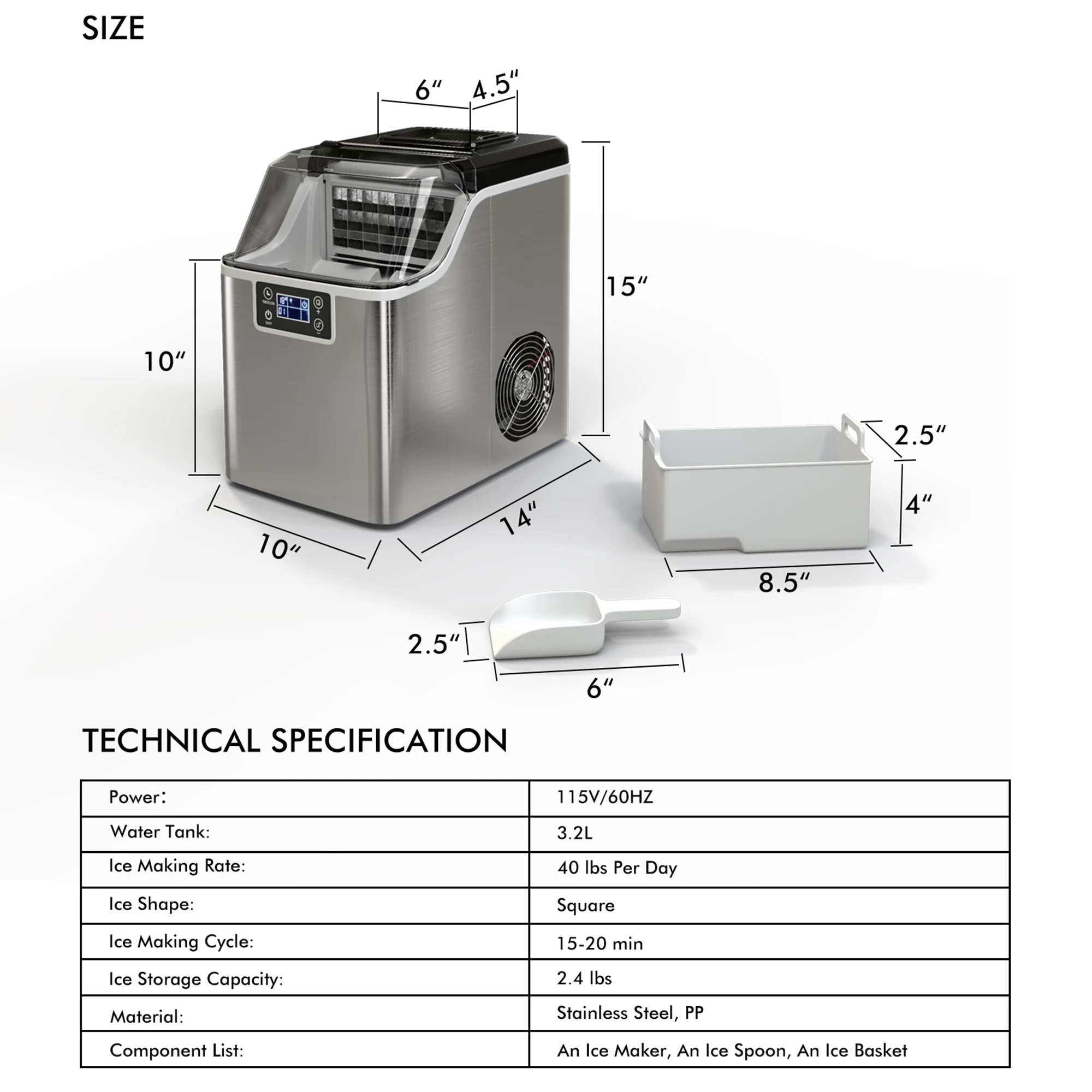 Portable Ice Maker 40Lbs/24H Countertop Self-Cleaning with Ice Scoop and Basket(40 lbs) - Image 2