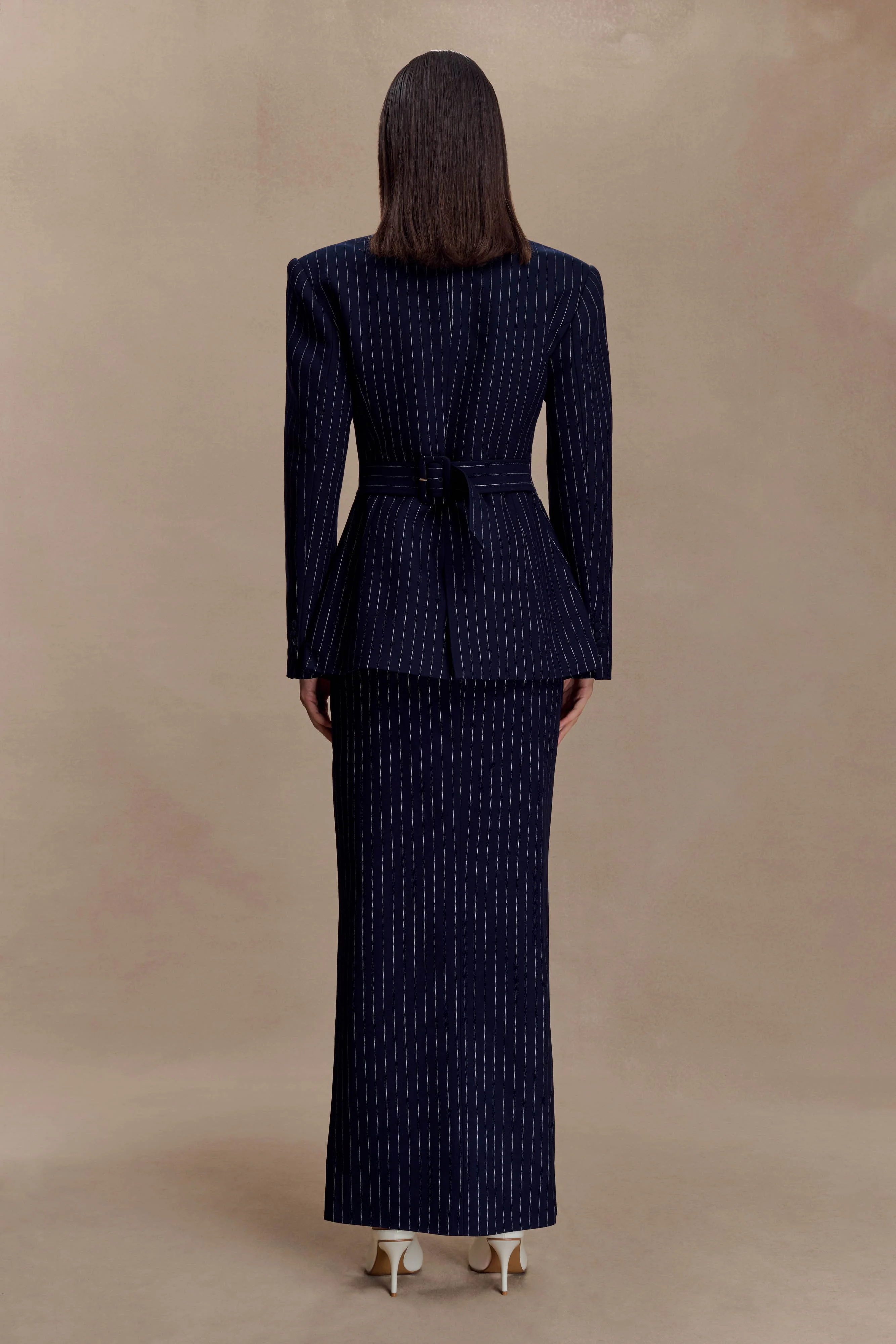 Cassie Column Maxi Skirt - Navy Pinstripe