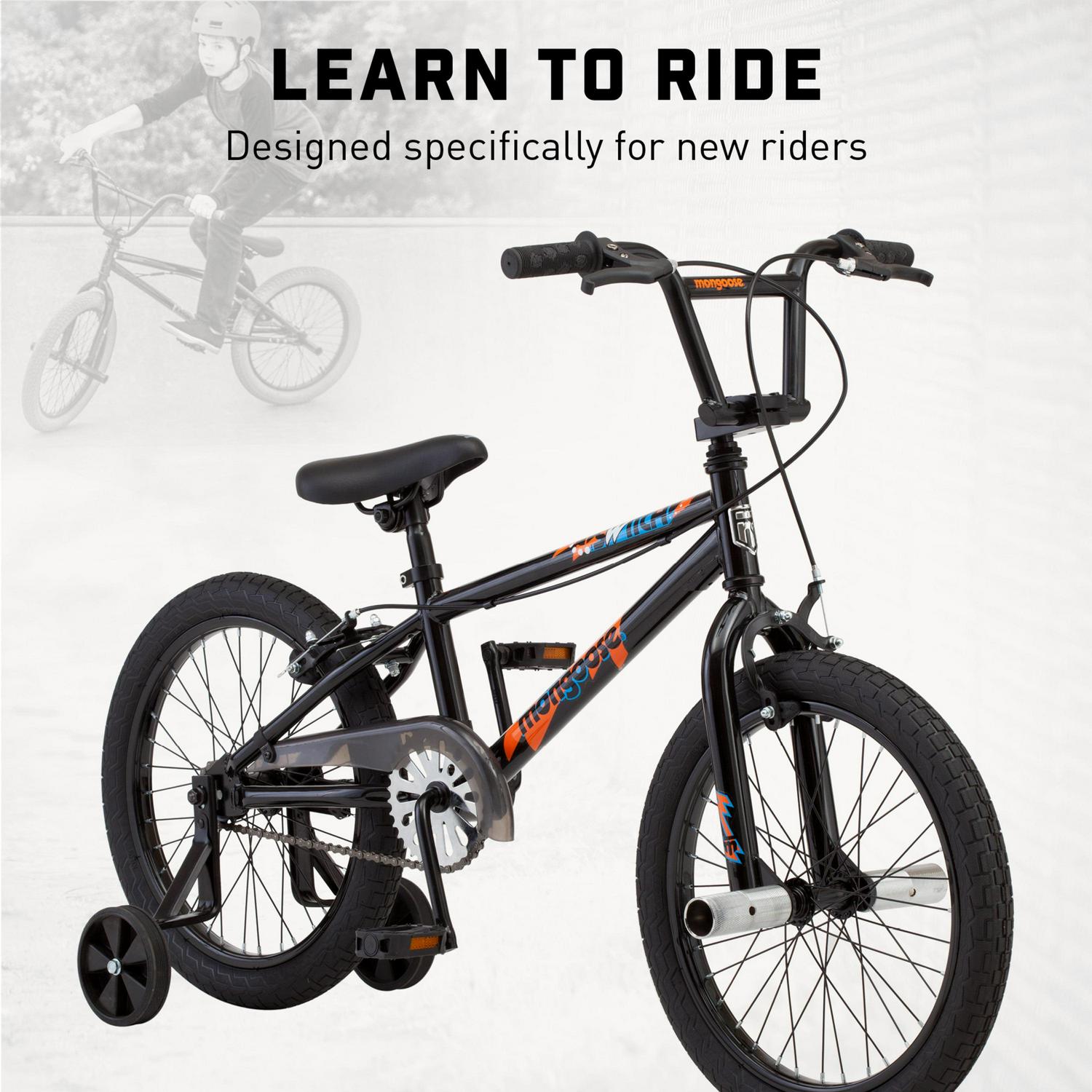 Mongoose Switch Kids Bike with Training Wheels. 18 in Wheels. Ages 5 - 9. Black