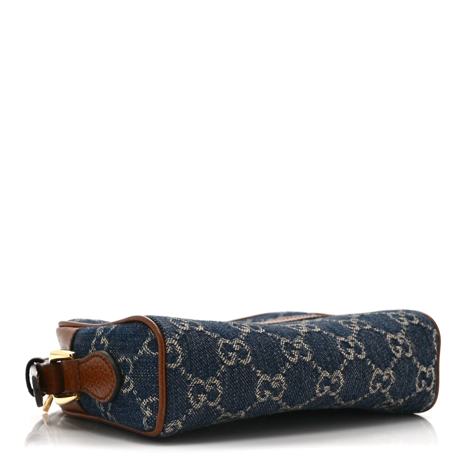New Denim GG Monogram Dollar Calfskin Mini Ophidia Shoulder Bag Blue Tea Cuir Epilog