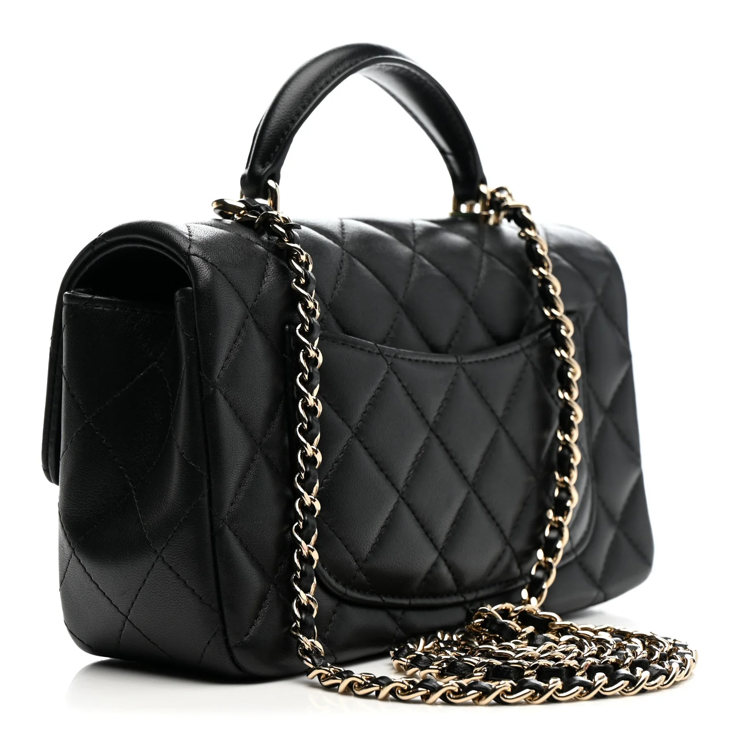 Lambskin Quilted Mini Top Handle Rectangular Flap Black