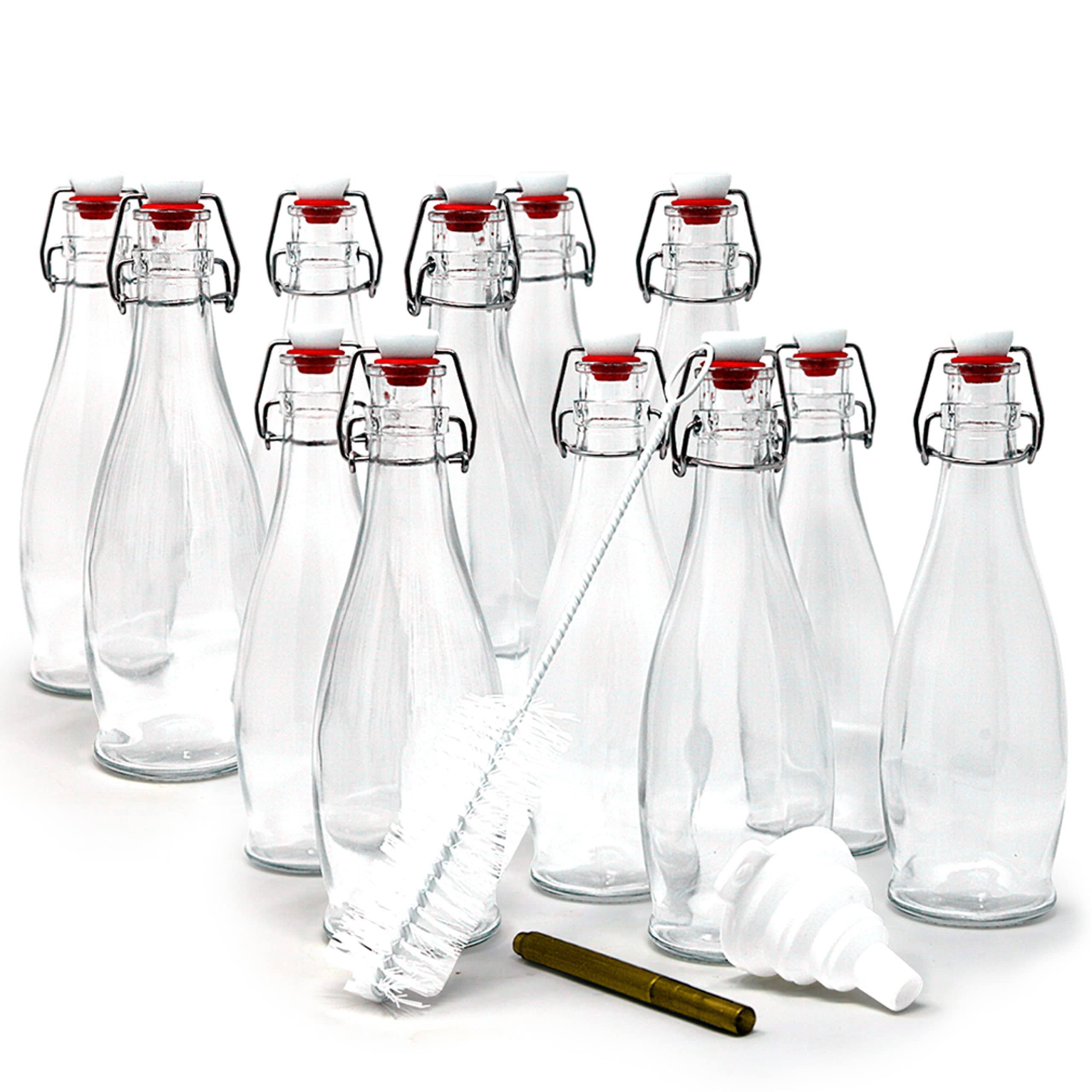 Mockins 12 Pack 17 oz Glass Bottle Set with Swing Top Stoppers A Funnel & Bottle