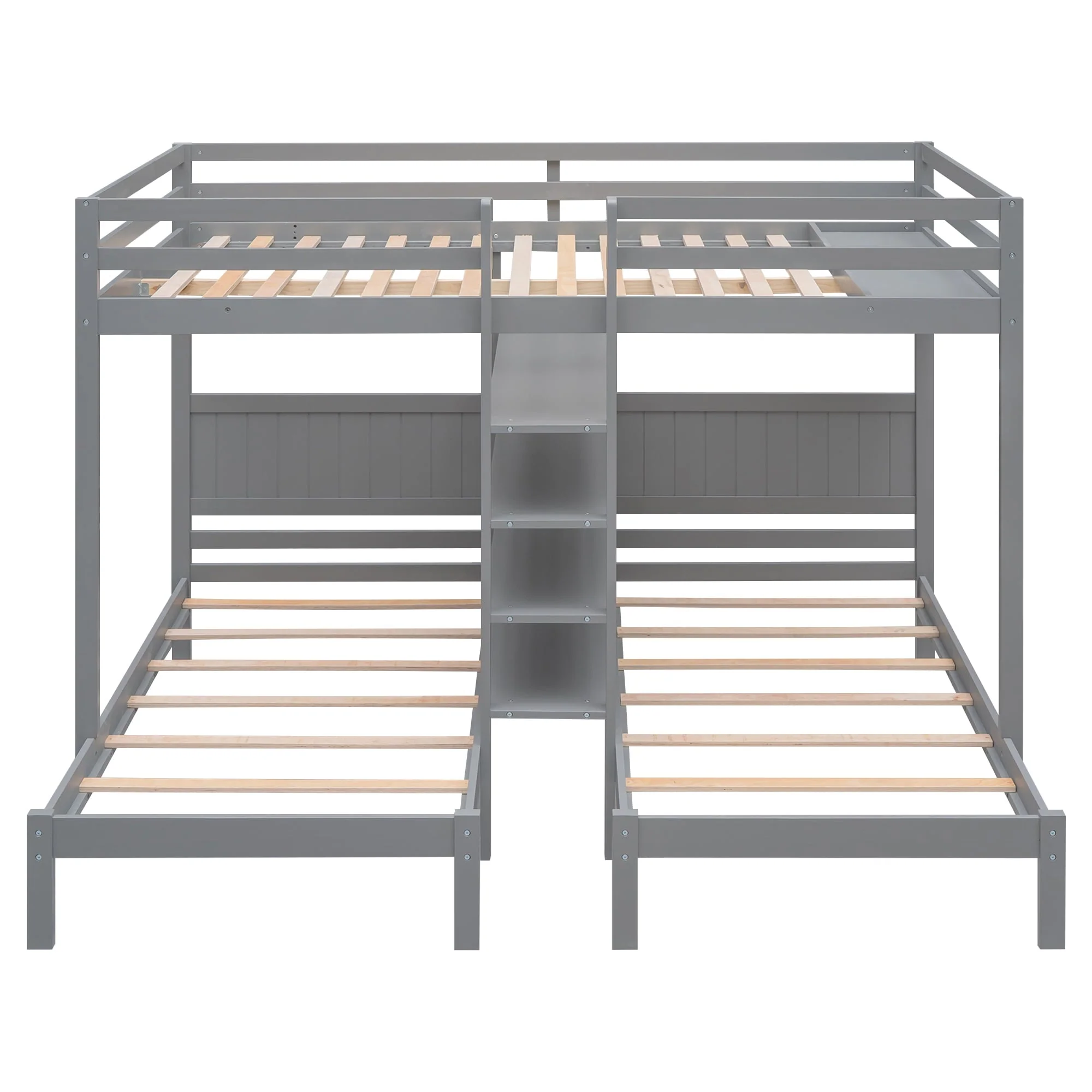 EUROCO Full XL over Twin Twin Bunk Bed with Shelf for Kids, Gray Image 6