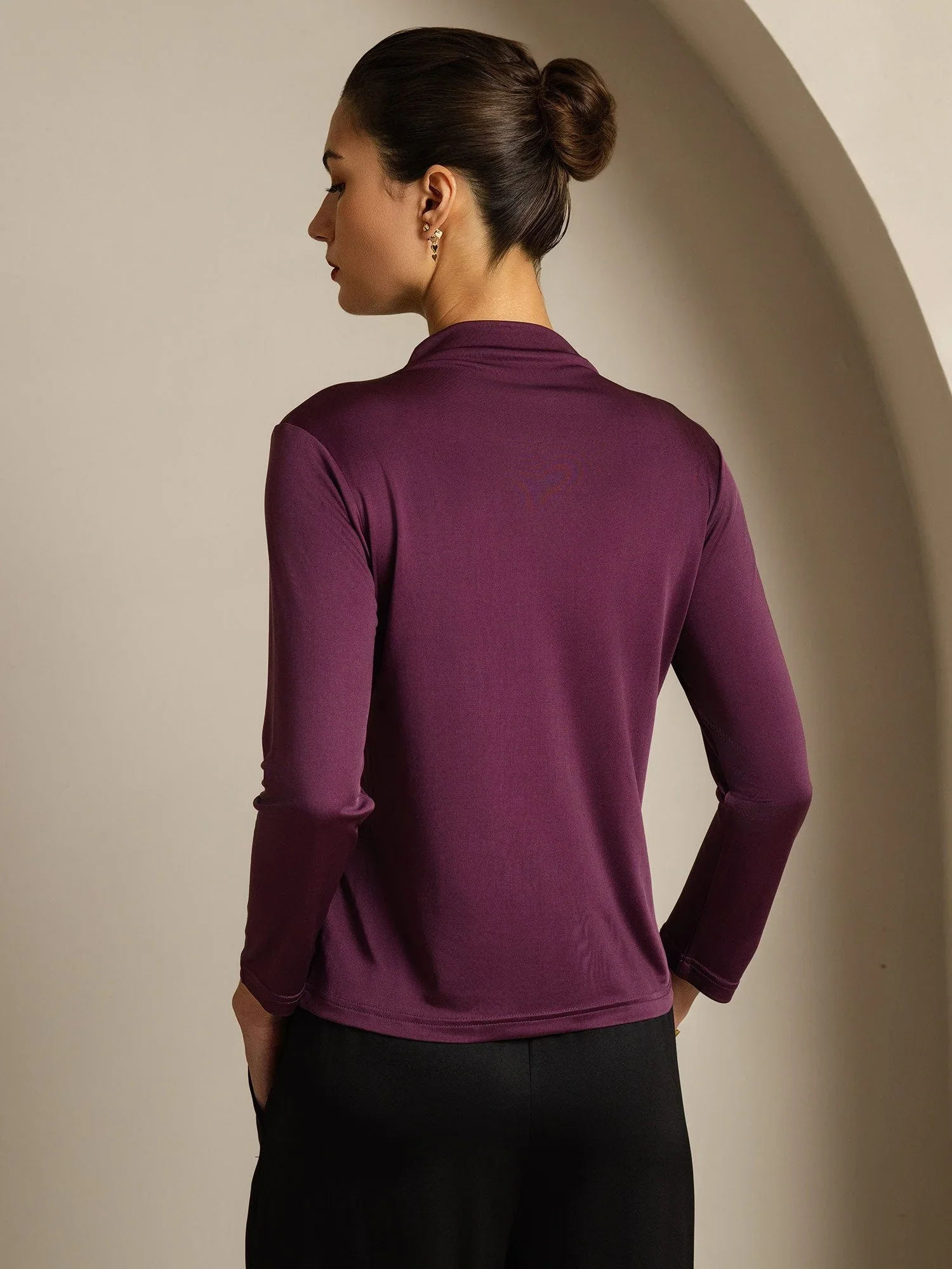 Women's Pure Silk Long Sleeve Mock Top