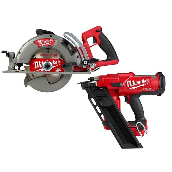 M18 FUEL 18V Lithium Ion Cordless 7 1/4 in  Rear Handle Circular Saw with 30 Degree Framing Nailer (2 Tool)