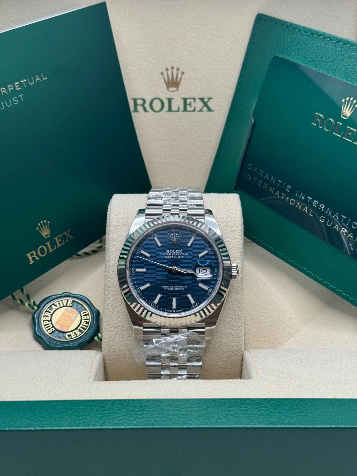 [Super Clone]RLX  Datejust 41mm Blue Fluted Motif Index Dial Jubilee Bracelet Watch - 126334