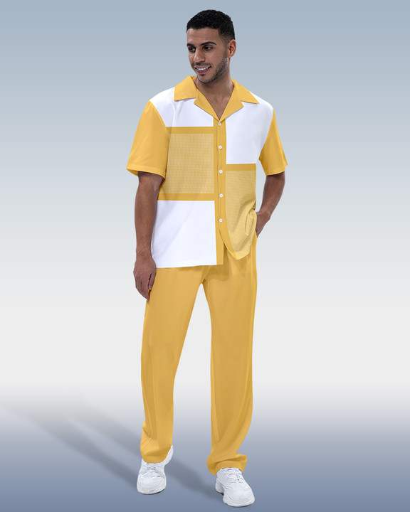 Ensemble de marche Suitmens pour homme, chemise à manches courtes imprimée colorblock, référence 282