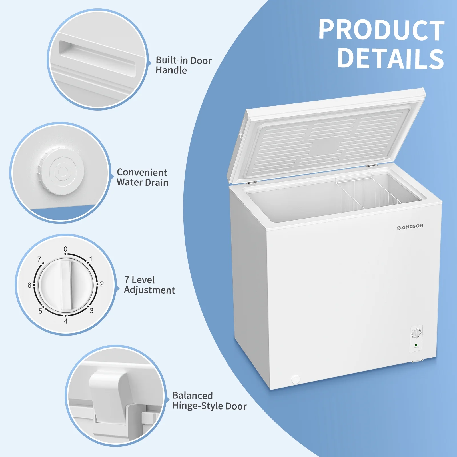 7.0 Cu.Ft Chest Freezer, Deep Freezer with Adjustable Thermostat, Top Open Door Freezer with Removable Basket, Quiet Operation, Ideal for Kitchen/Apartment/Office - Image 7