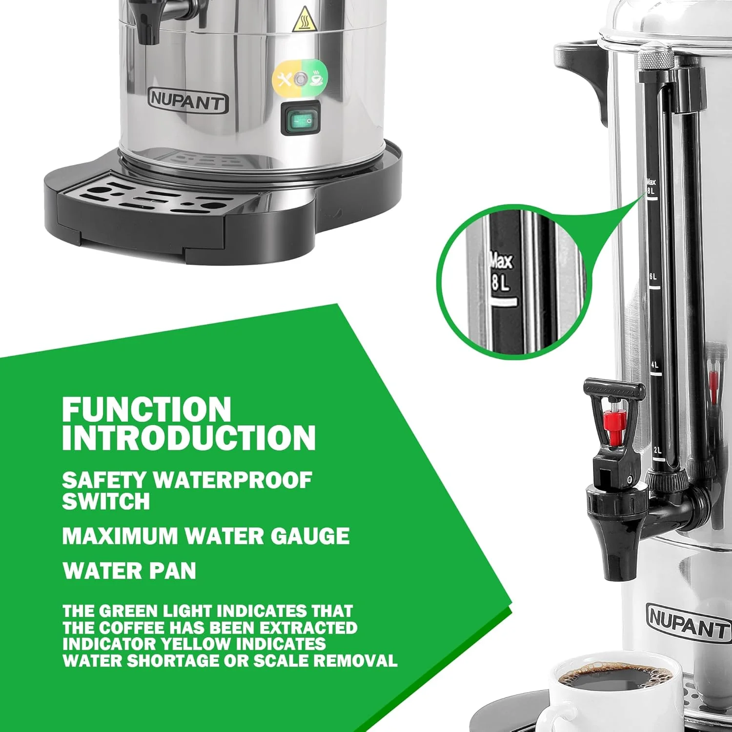 Cafetière professionnelle 100 tasses, 15 L, acier inoxydable 304