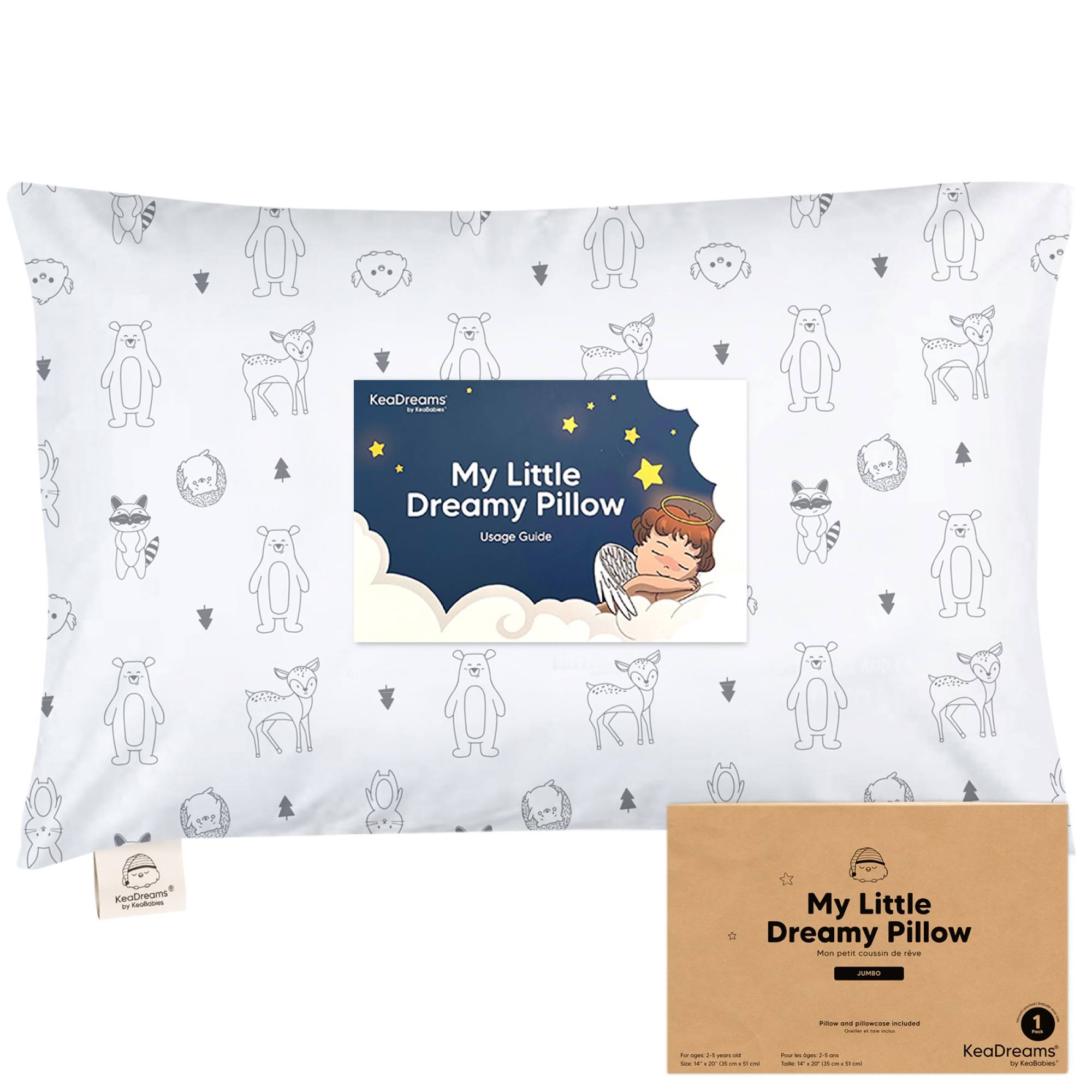 KeaBabies Jumbo Toddler Pillow with Pillowcase, 14x20 Soft Organic Toddler Pillows for Sleeping, Kids Travel Pillow (KeaFriends)