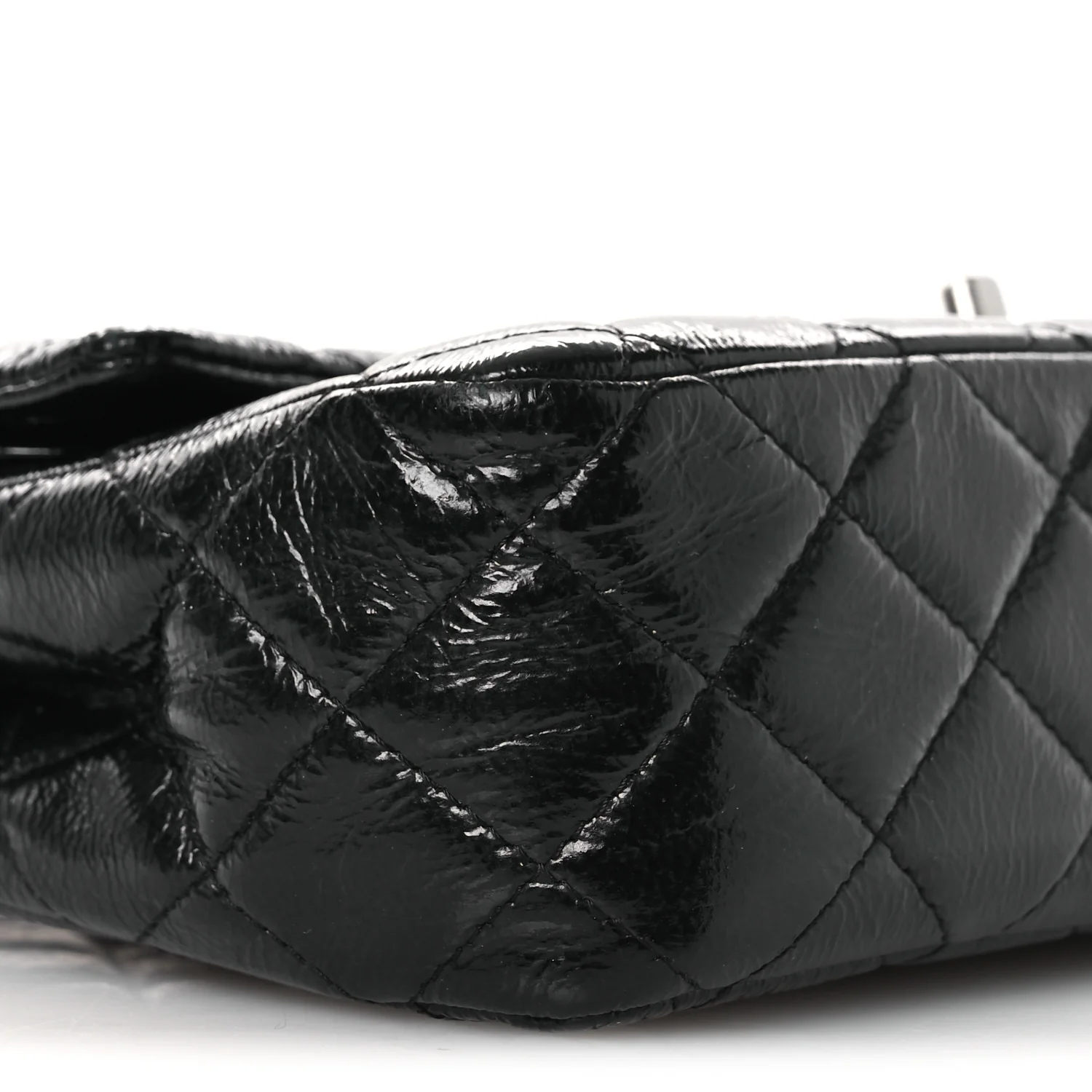 Distressed Patent Quilted Medium Double Flap Black