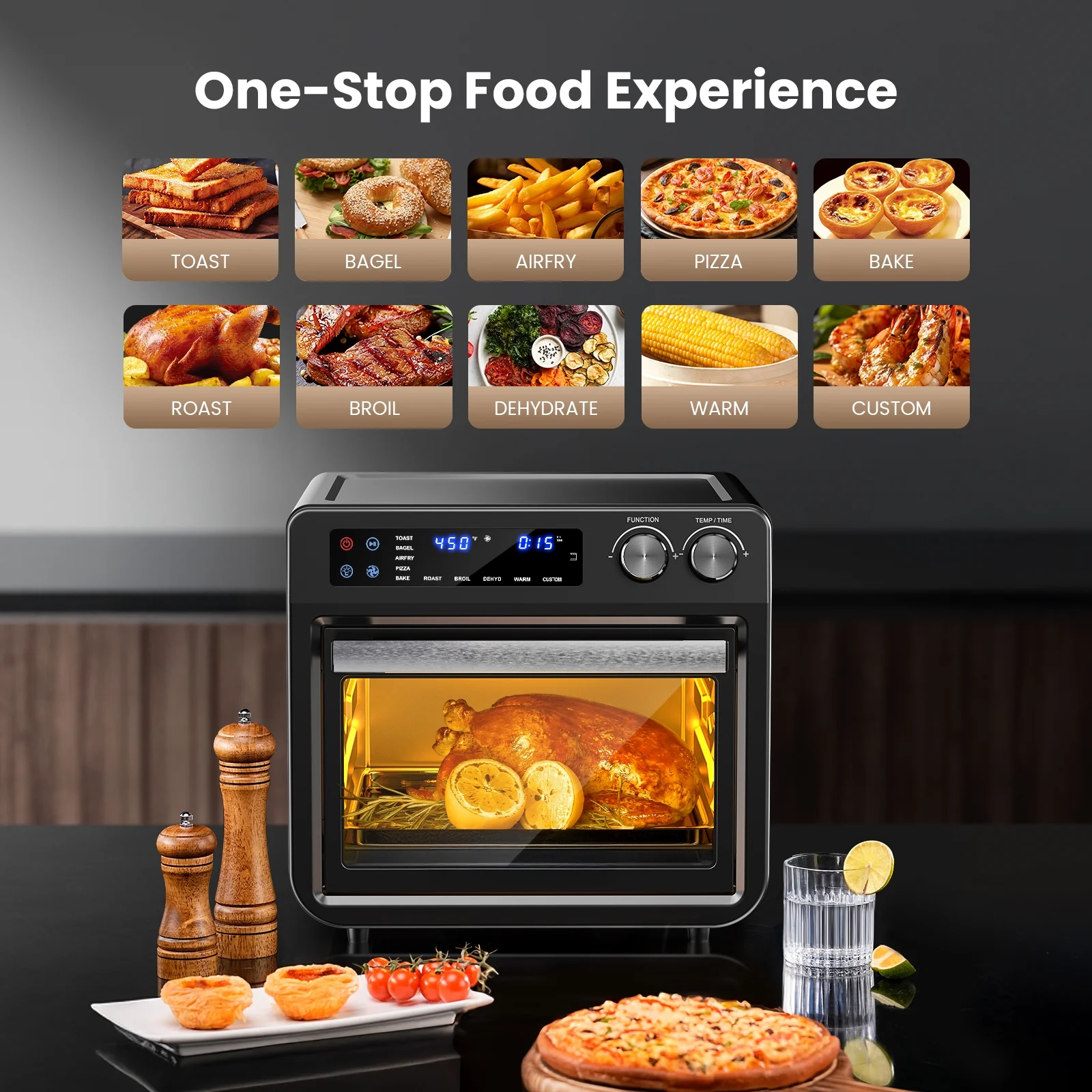 26QT Air Fryer Oven,Oil-Less Digital Touchscreen Toaster Oven with 10-in-1 Multi FunctionCustom Mode, Visible Window , 1800W,Black - Image 4