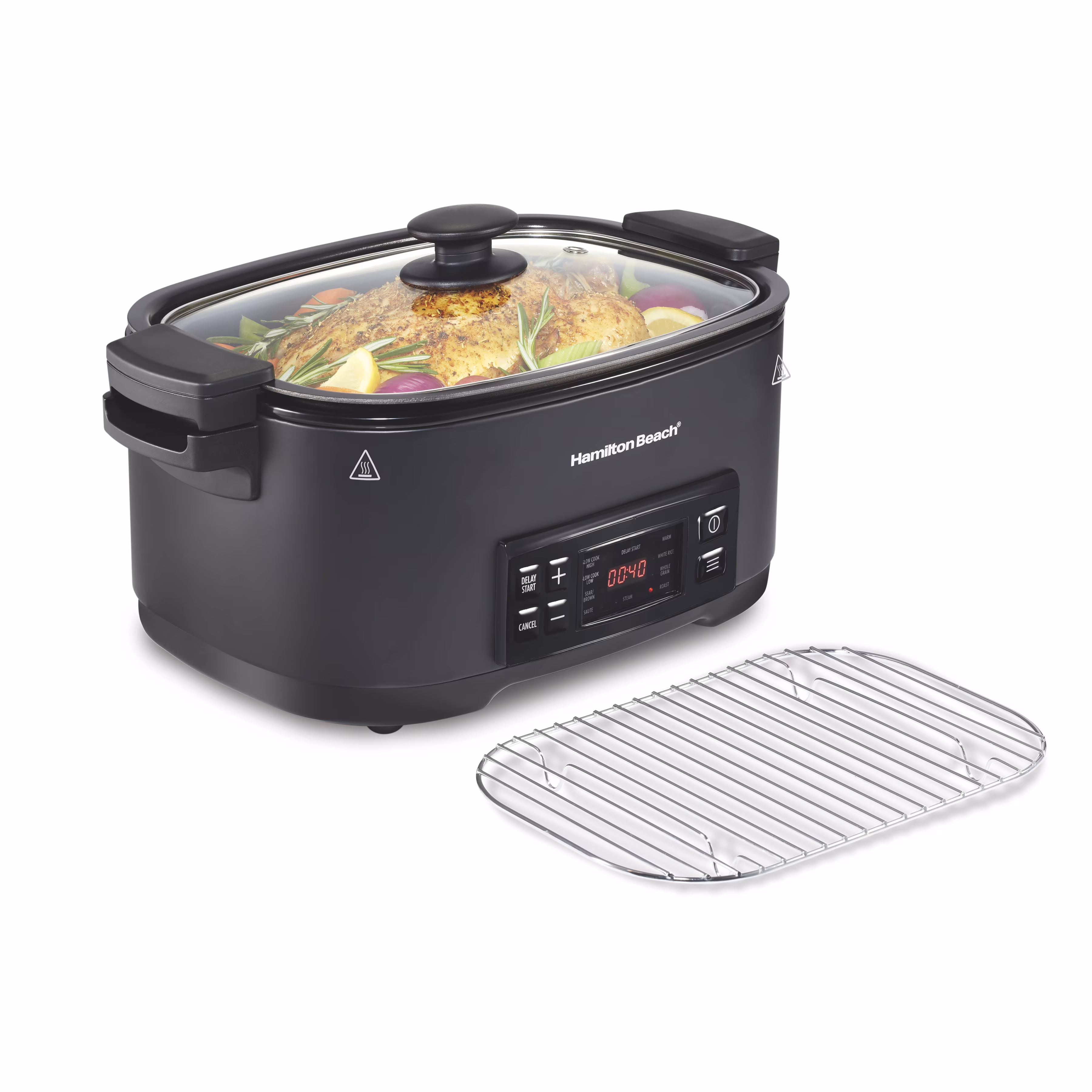 9-in-1 Multi Cooker, 6 Qt Searing Slow Cooker, Nonstick Aluminum Crock with Removable Pot, Black(Black)