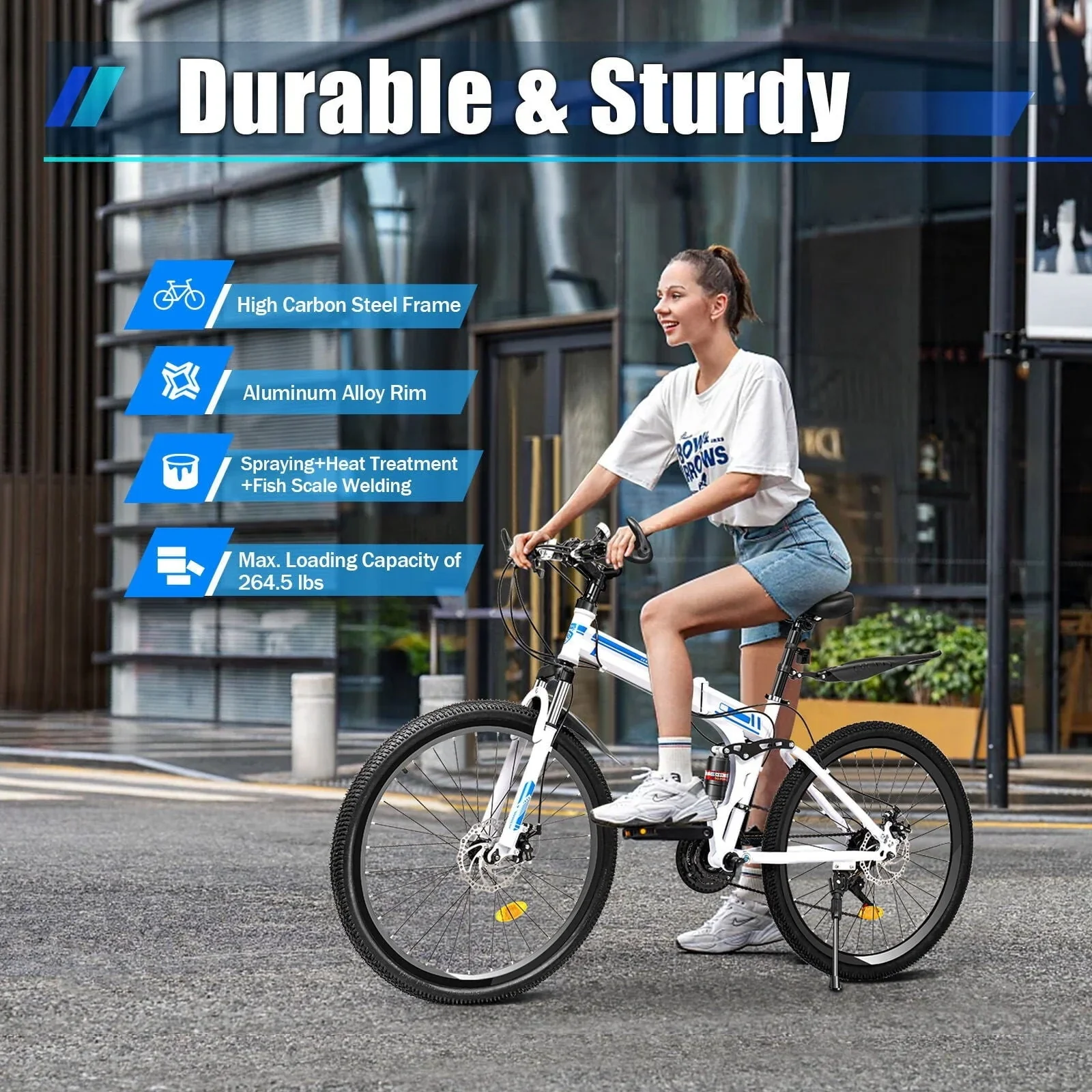 Wuzstar 26 Mountain Folding Bike 21-Speed High-Carbon Steel Mountain Bicycle with Dual Disc-Brake
