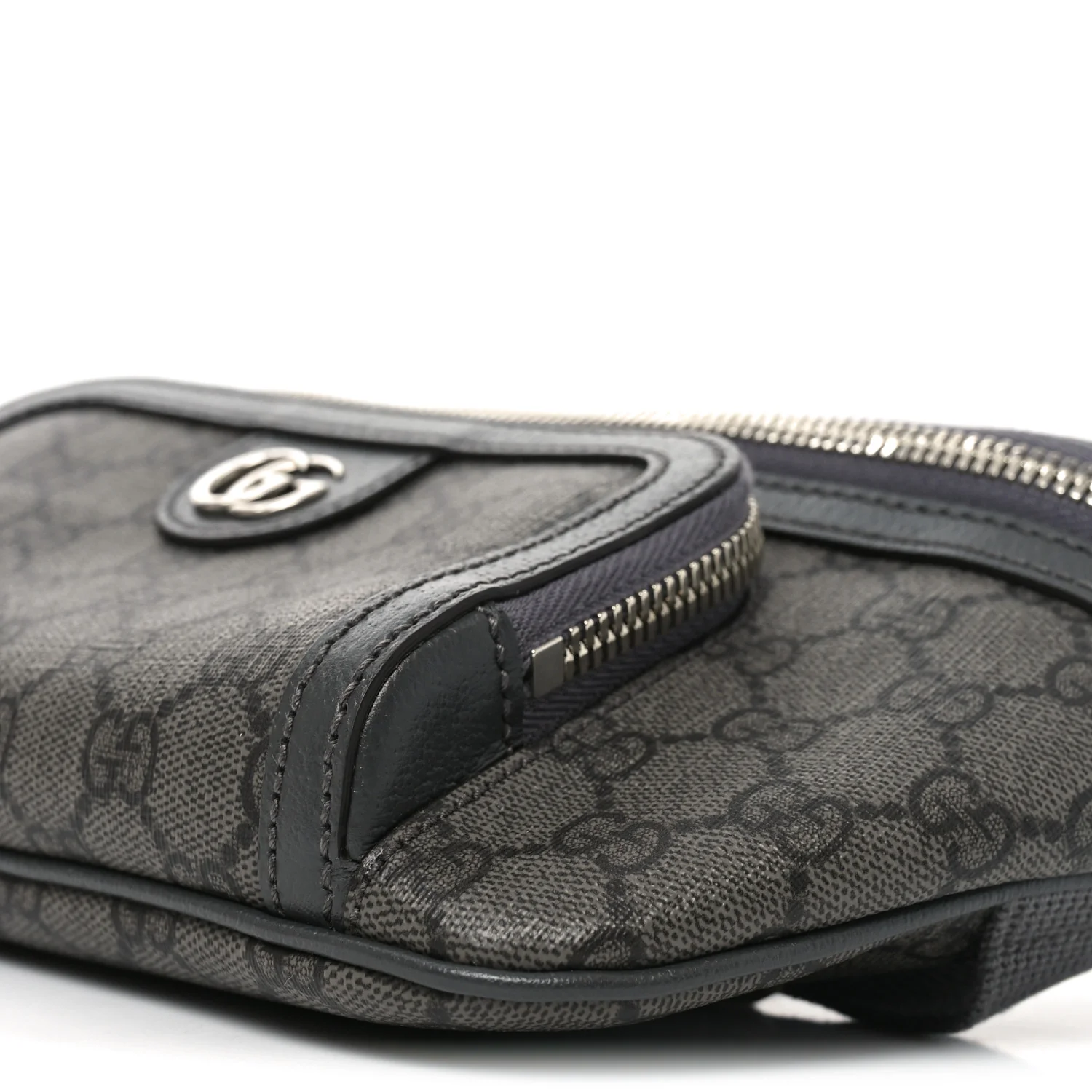 GG Supreme Monogram Textured Dollar Calfskin Ophidia Belt Bag Grey Black Graphite Grey