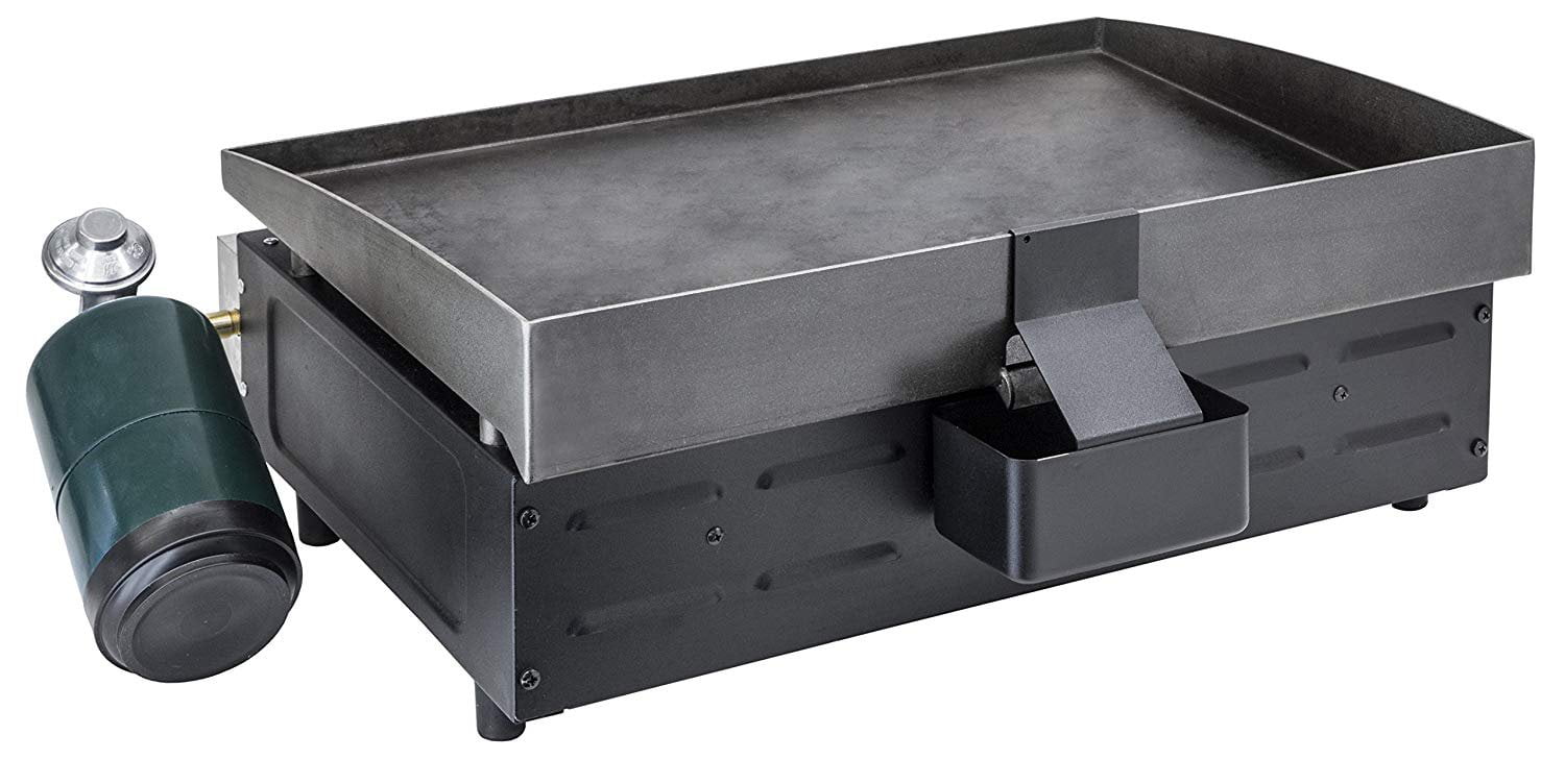 Tabletop Grill - 22 Inch Portable Gas Griddle - Propane Fueled - 2 Adjustable Burners - Rear Grease Trap - For Outdoor Cooking While Camping. Tailgating or Picnicking - Black