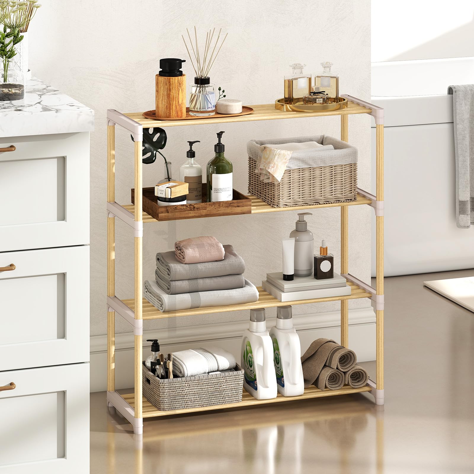 Tangkula 4-Tier Solid Wood Shoe Rack
