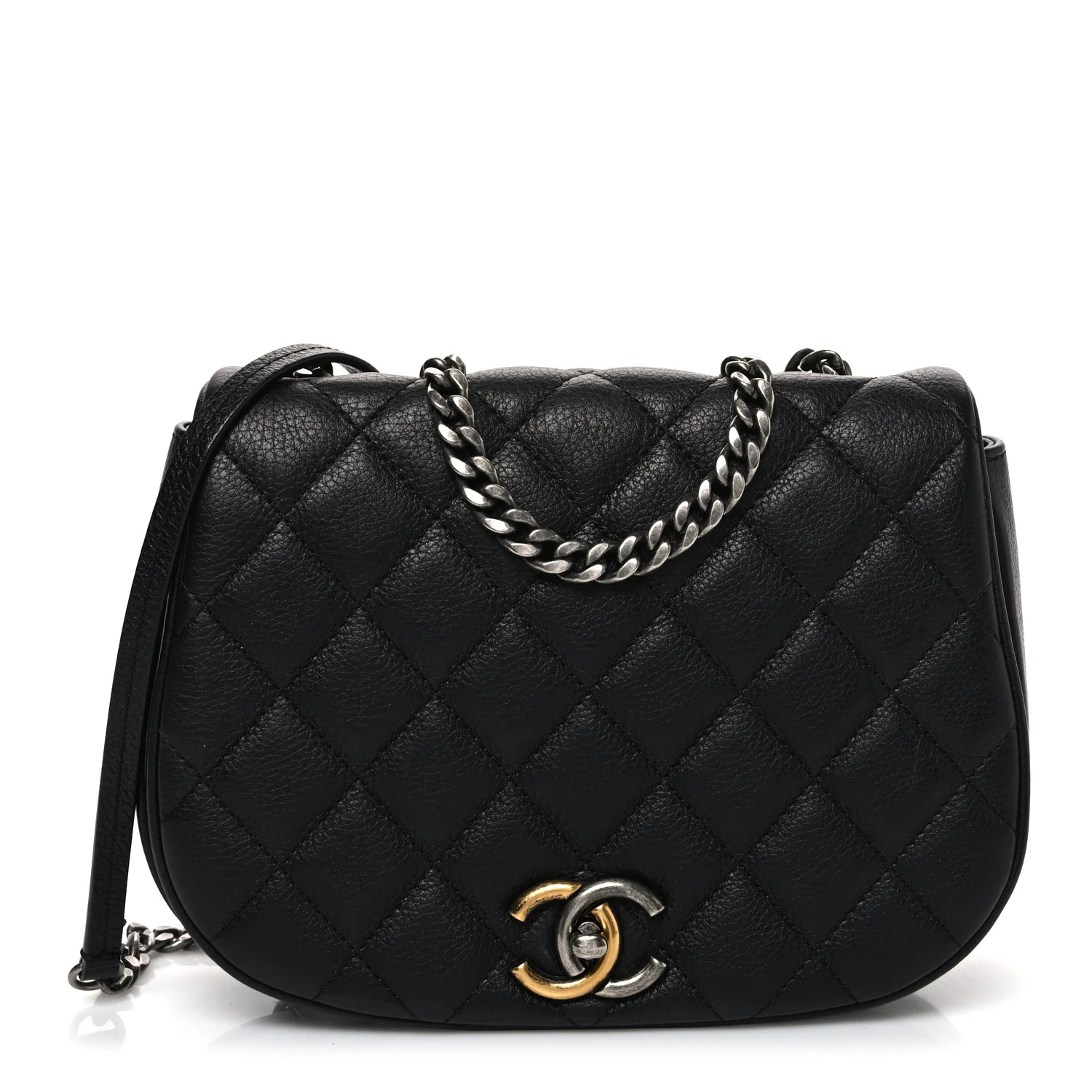 Calfskin Quilted Casual Pocket Messenger Flap Black
