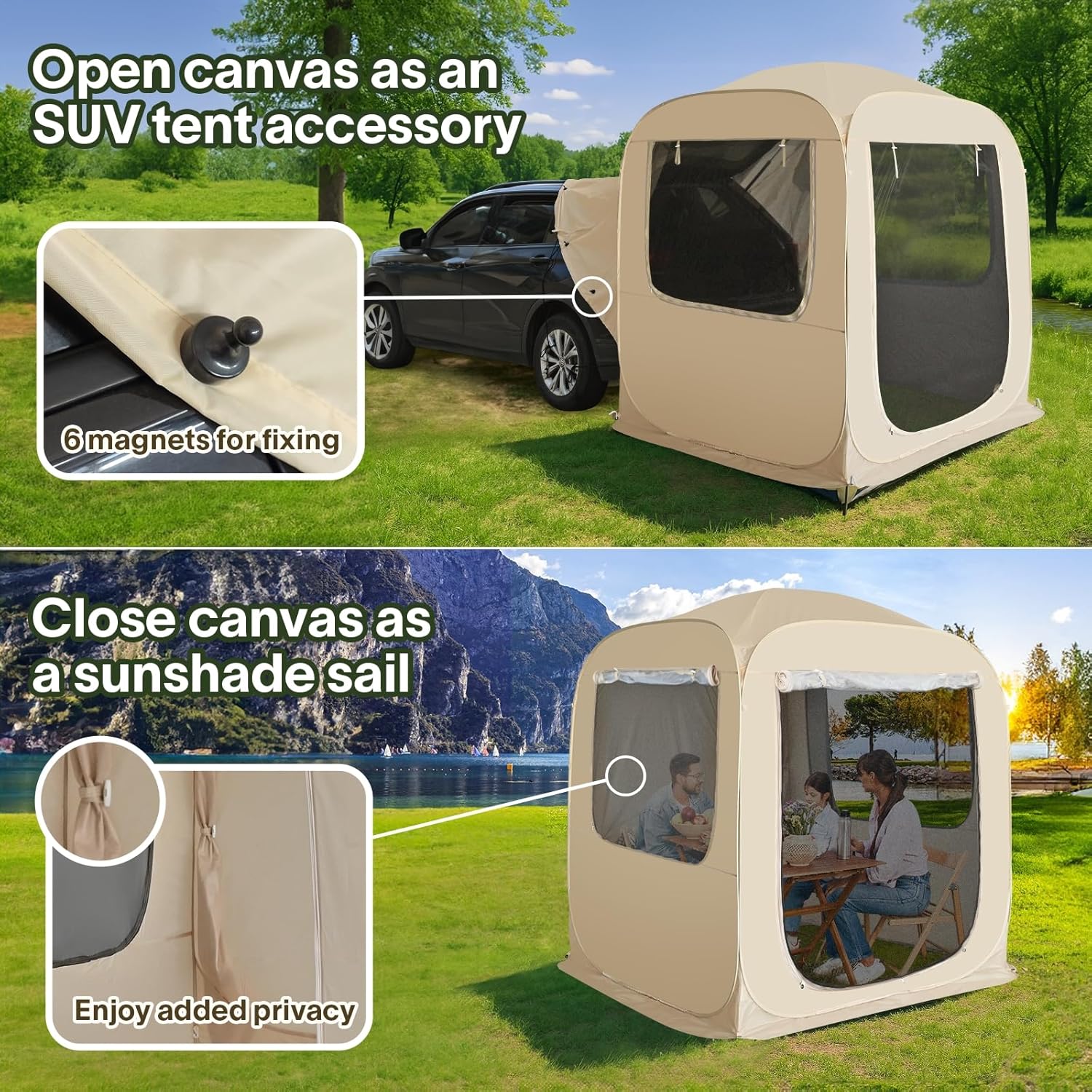Gazebo moustiquaire pouvant accueillir 6, 10 ou 15 personnes. Tente de style igloo avec moustiquaire latérale. Idéal