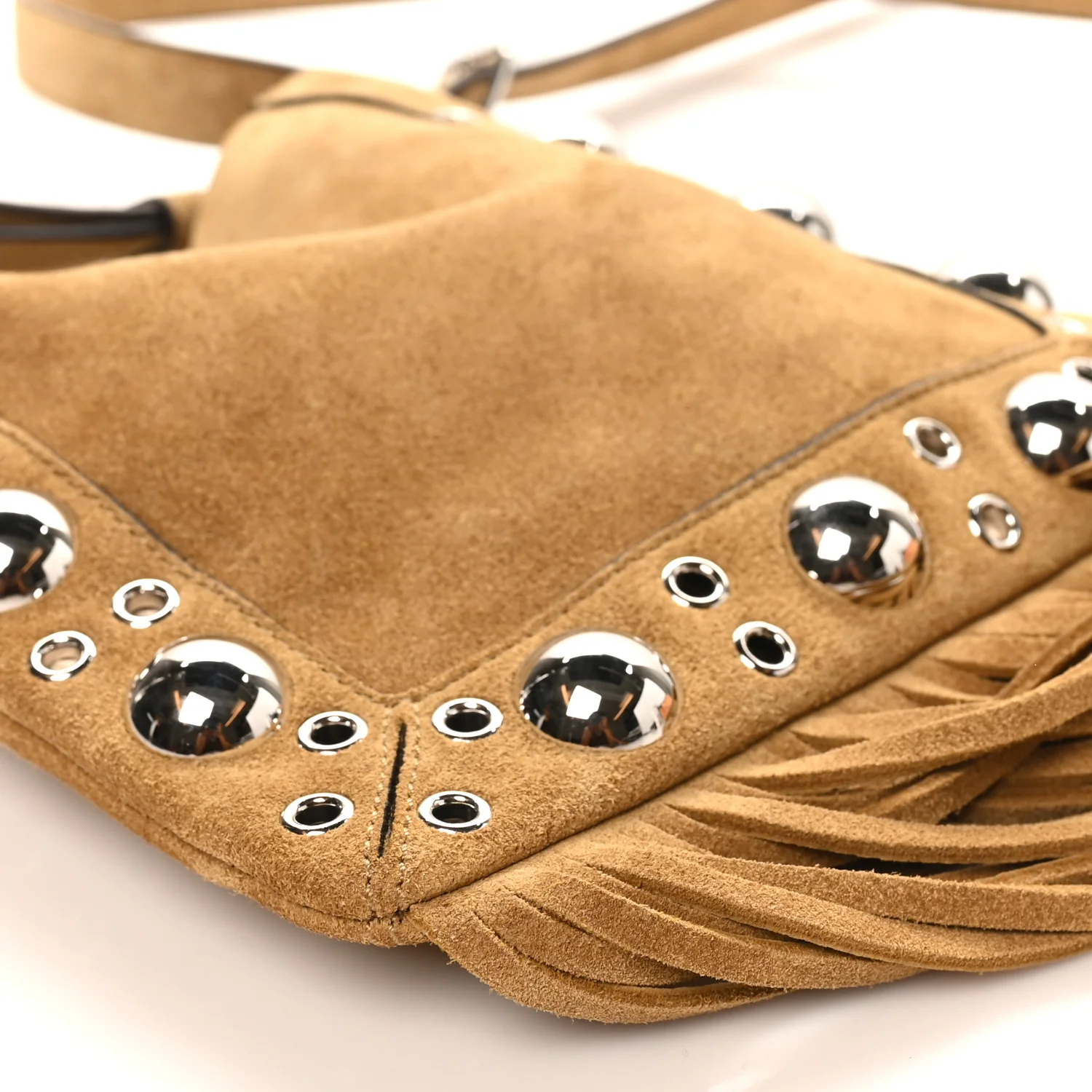 Suede Studded Small Nellcote Fringe Shoulder Bag Havana Beige