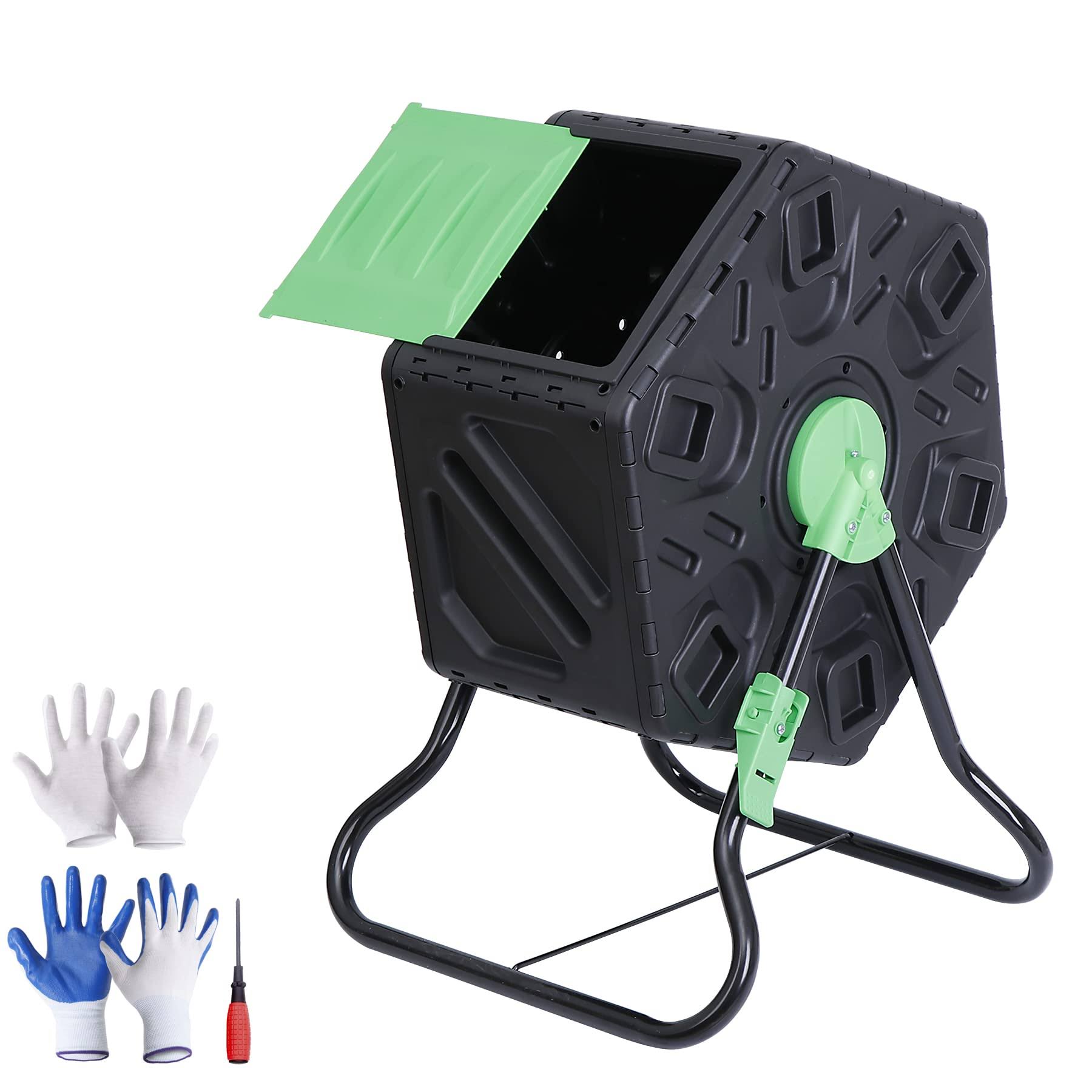 Nouva 18.5 Gallon Compost Bin Small Composter Tumbler Rotating Chamber Garden Composter Bin with Steel Frame Outdoor Kitchen Garden Yard