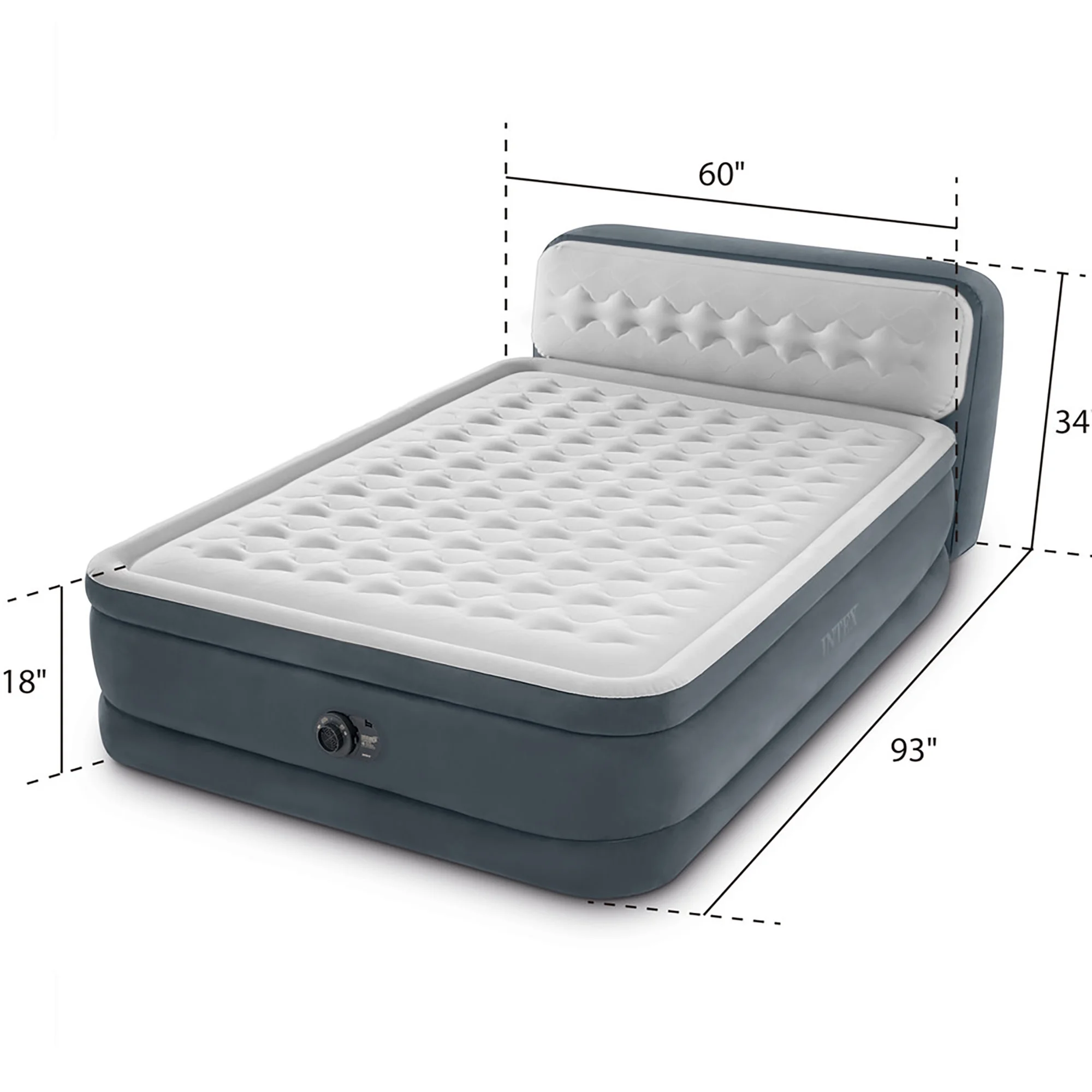 Dura-Beam Deluxe: Ultra Plush Headboard Airbed Queen Gray, 18" Inflatable Mattress, Built-In Pump, Fiber-Tech, Carry Bag, 600lb Cap 64447ED(Queen) - Image 2