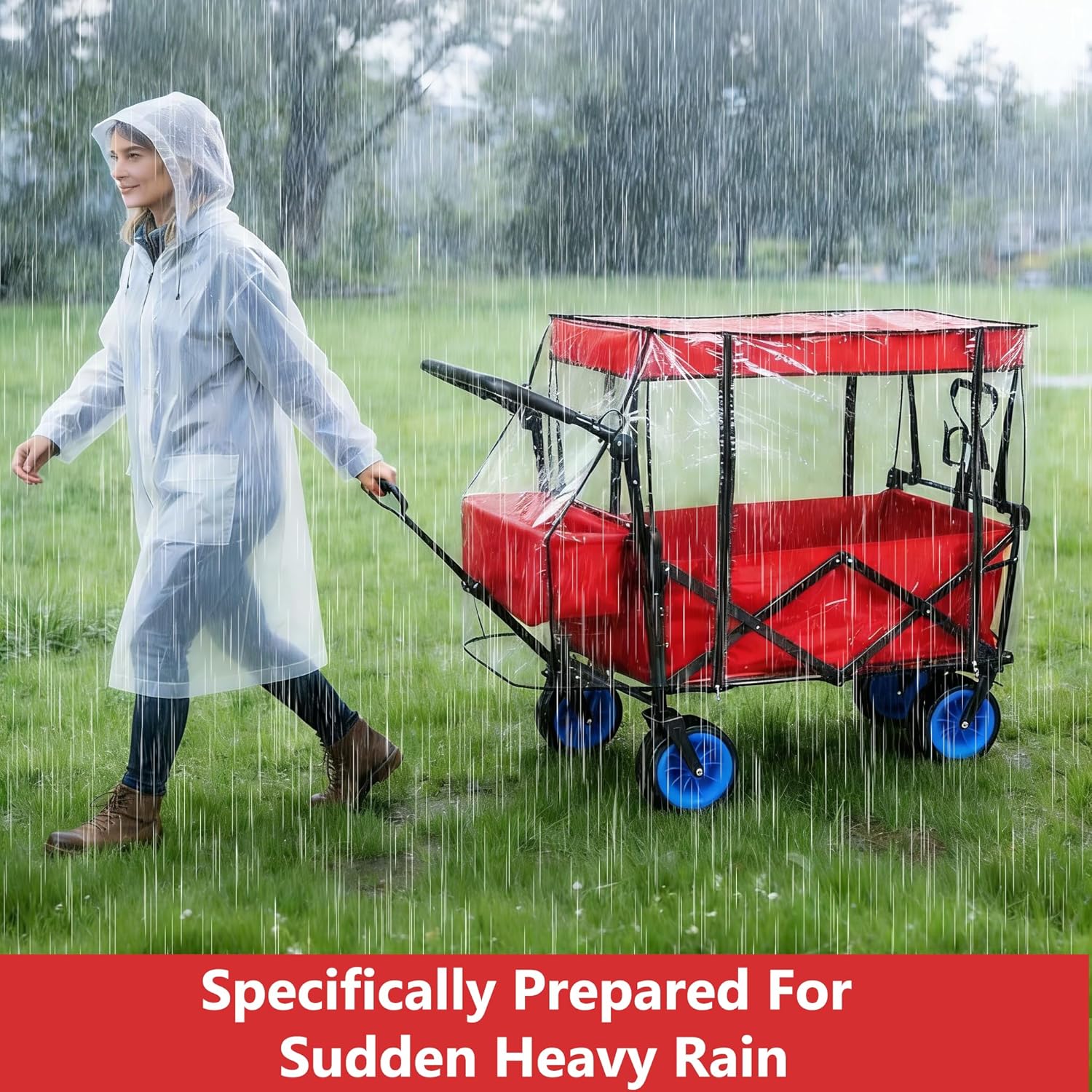 Universal Waterproof Wagon Cover, Two-Sided Zippers Rain Canopy