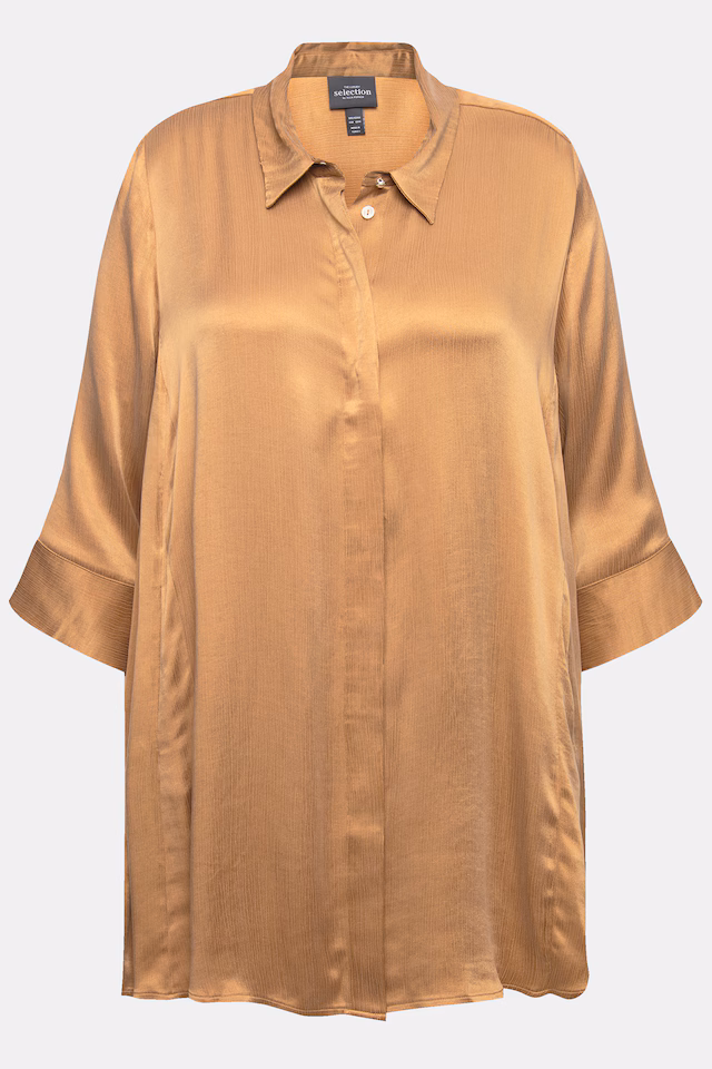 Satin Godet Pleat 3/4 Sleeve Blouse