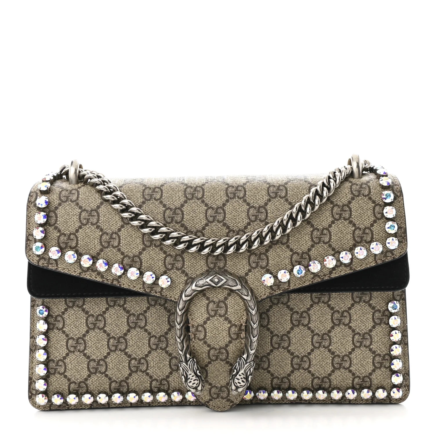 GG Supreme Monogram Crystal Small Dionysus Shoulder Bag Black