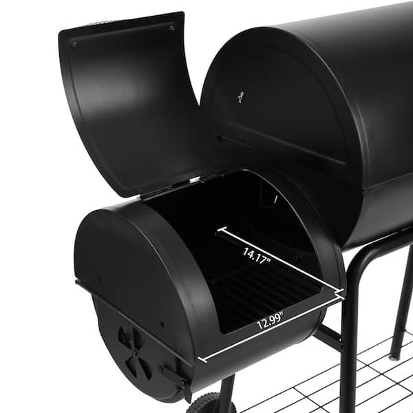 30 in Smoker Black Barrel Charcoal Grill with Offset Smoker with Cover For Outdoor, Backyard Cooking Image 6