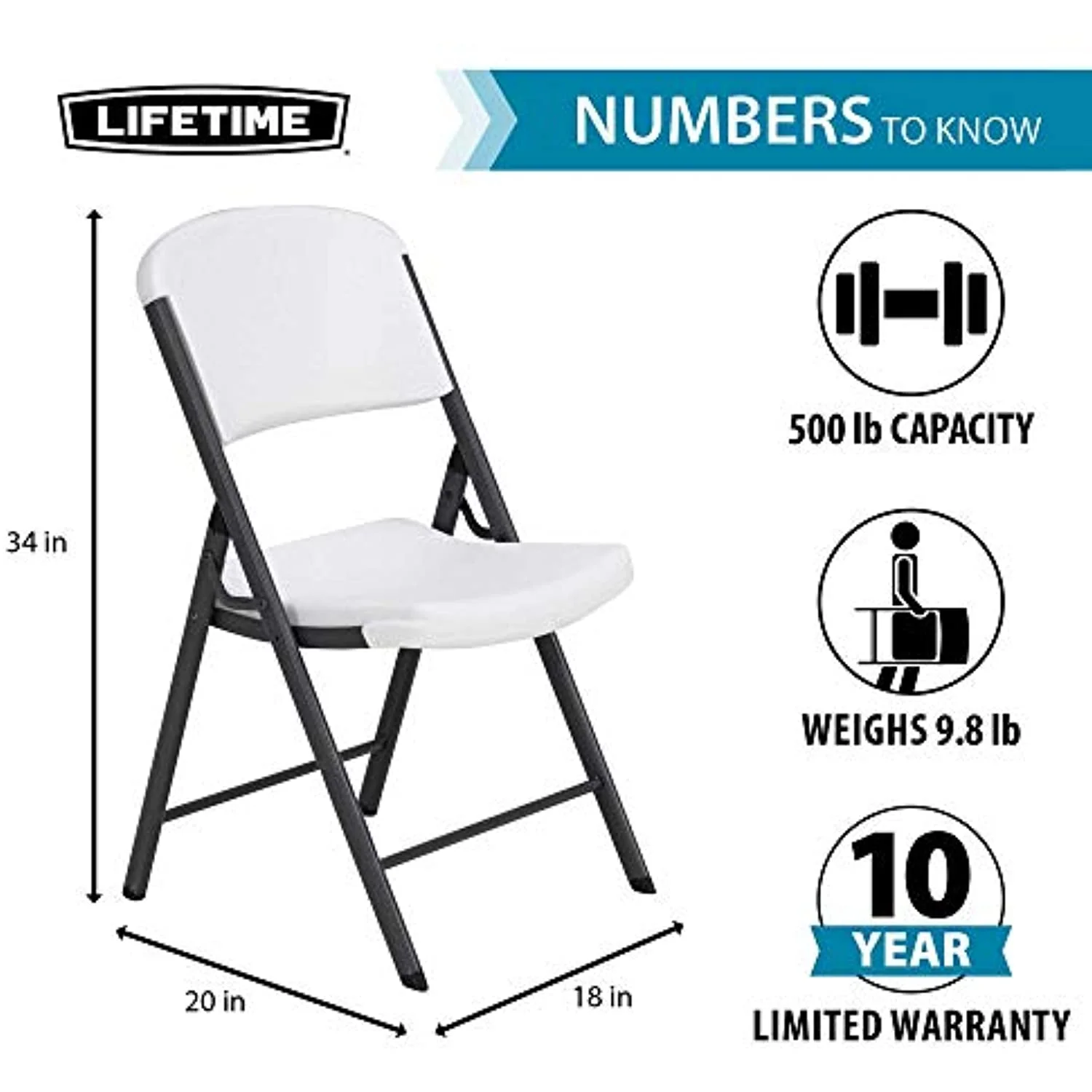 Commercial Grade Folding Chairs, 6 Pack, Adult Sized, White Granite (80747) - Image 4