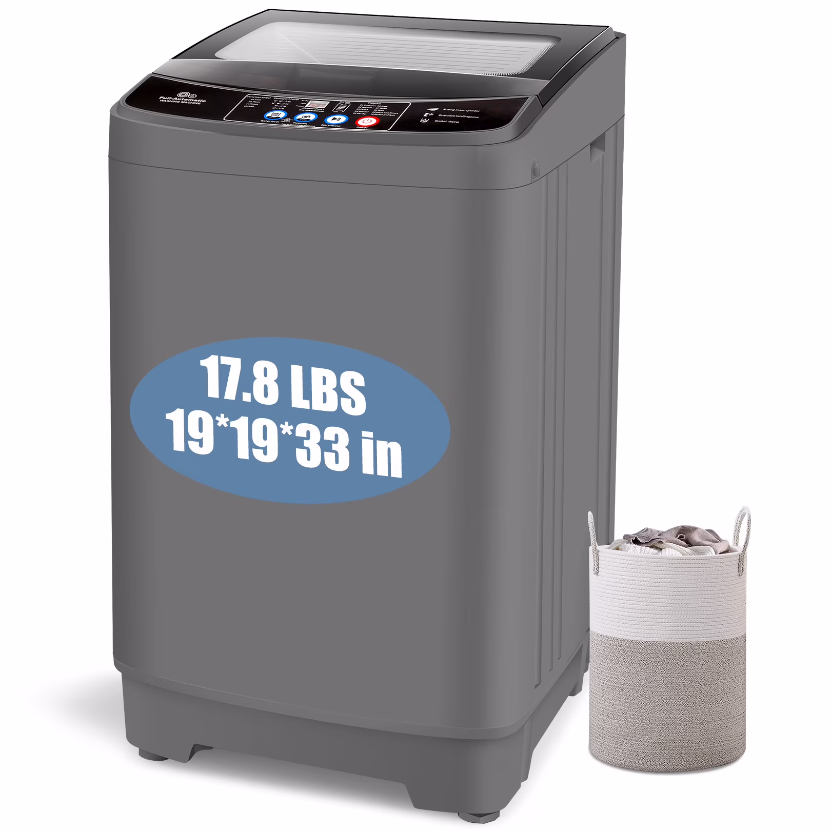 17.8lb Full Automatic Washing Machine, Compact Washing Machine with Drain Pump, Power Motor 20-Mins Quick Wash, LED Display, Washer and Dryer Combo Low Noise for Apartment Dorm Household(Gray)