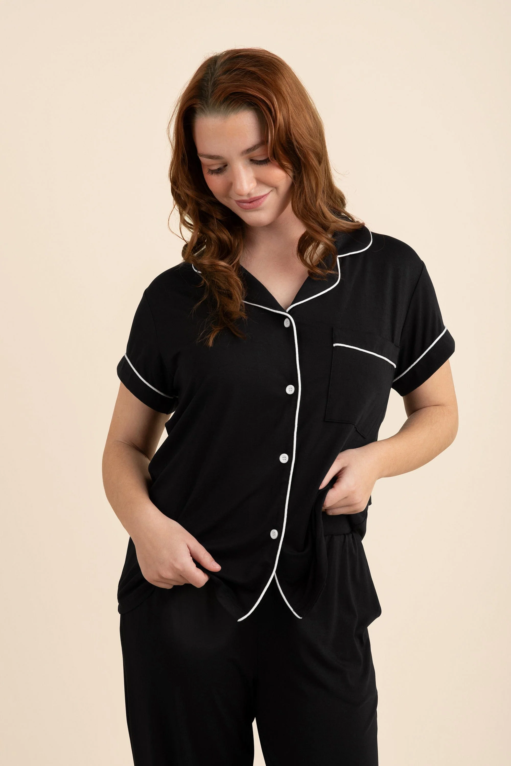 Women's Short Sleeve Cropped Pajama Set in Midnight