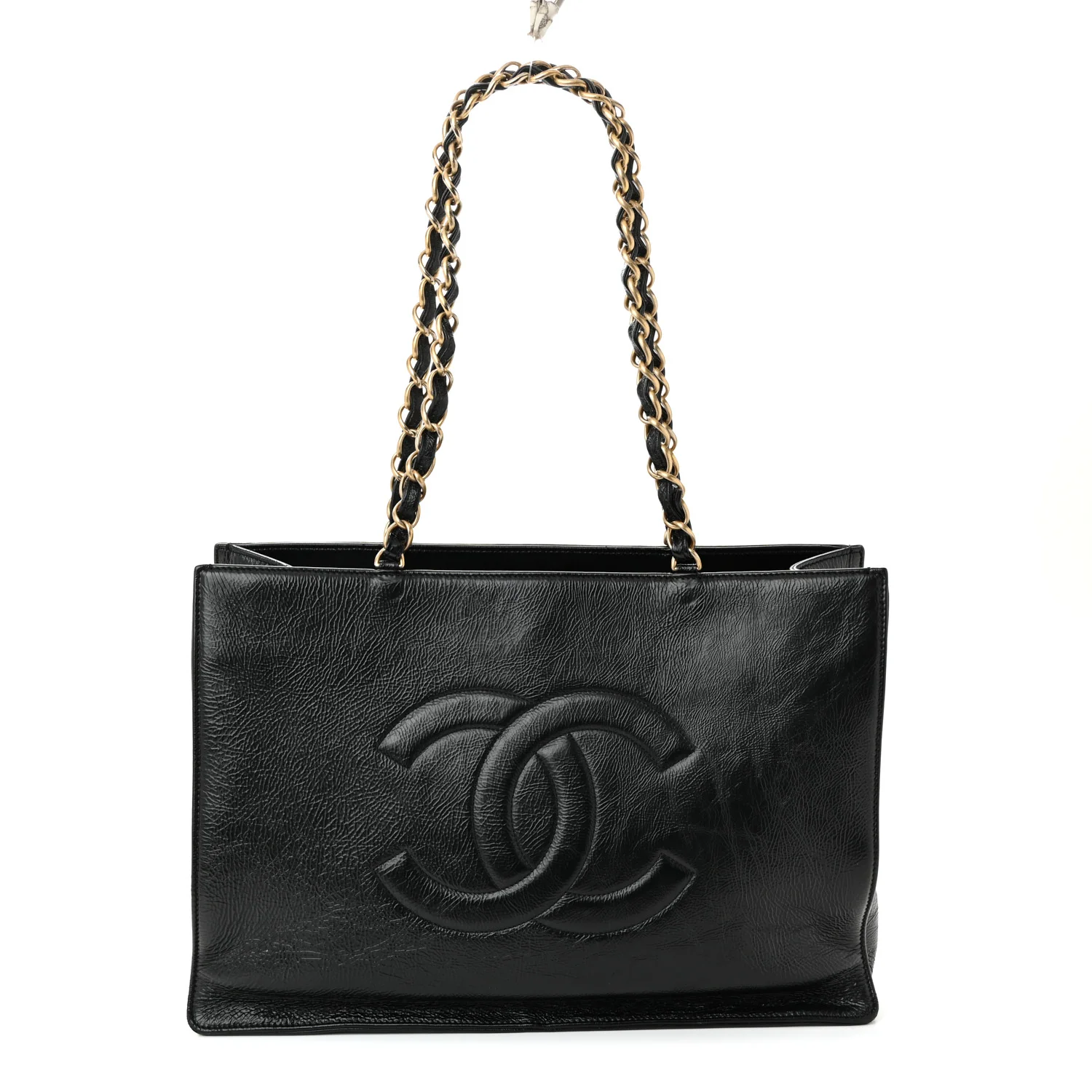 Shiny Aged Calfskin Shopping Bag Black