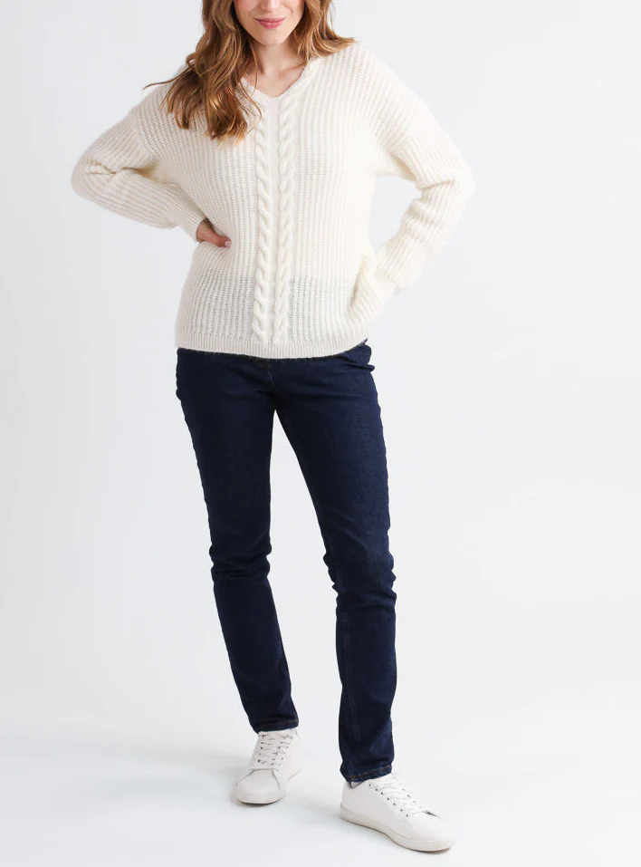 Pull femme maille perlée blanc naturel