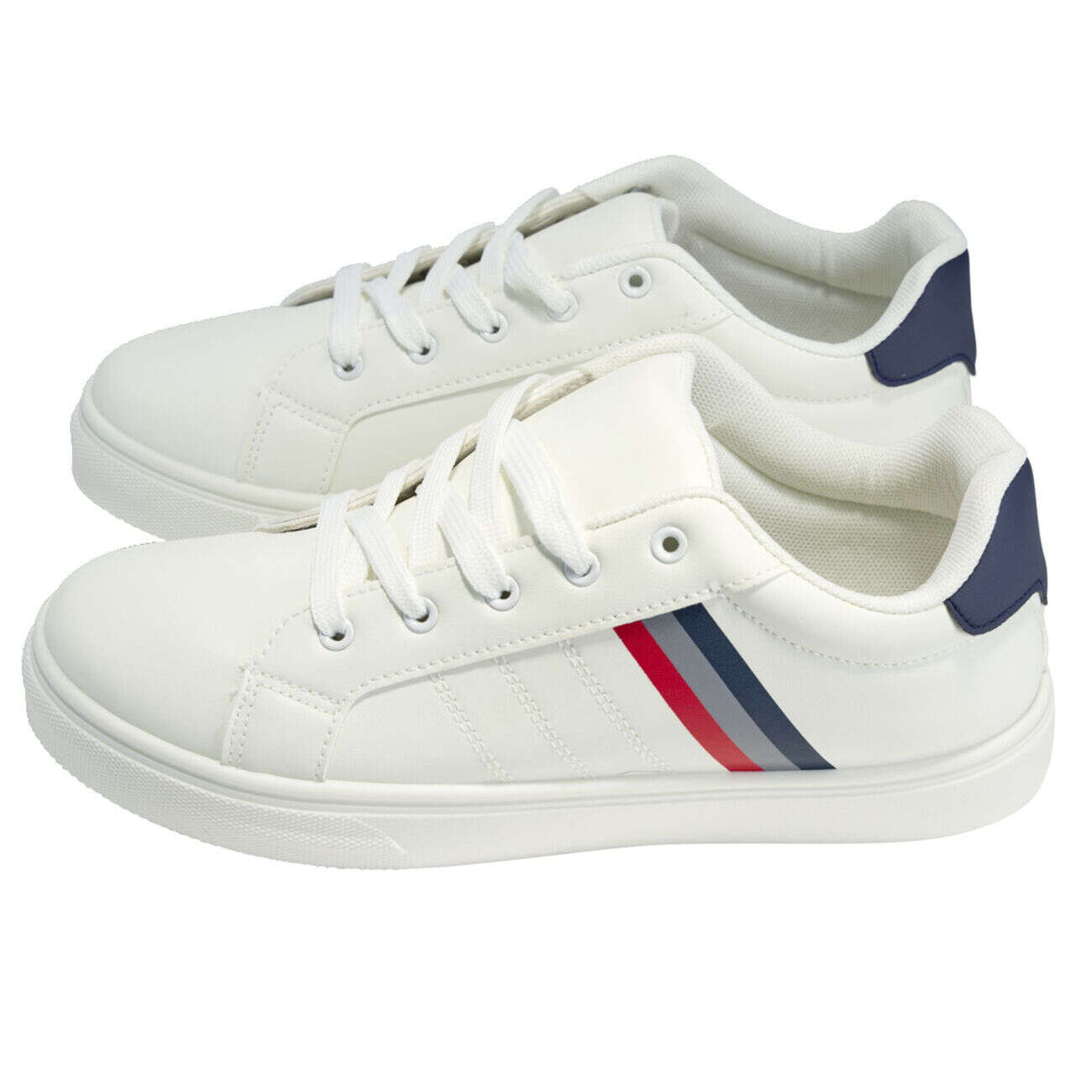 Baskets unisexe simili blanc rayures rouges et bleues T38