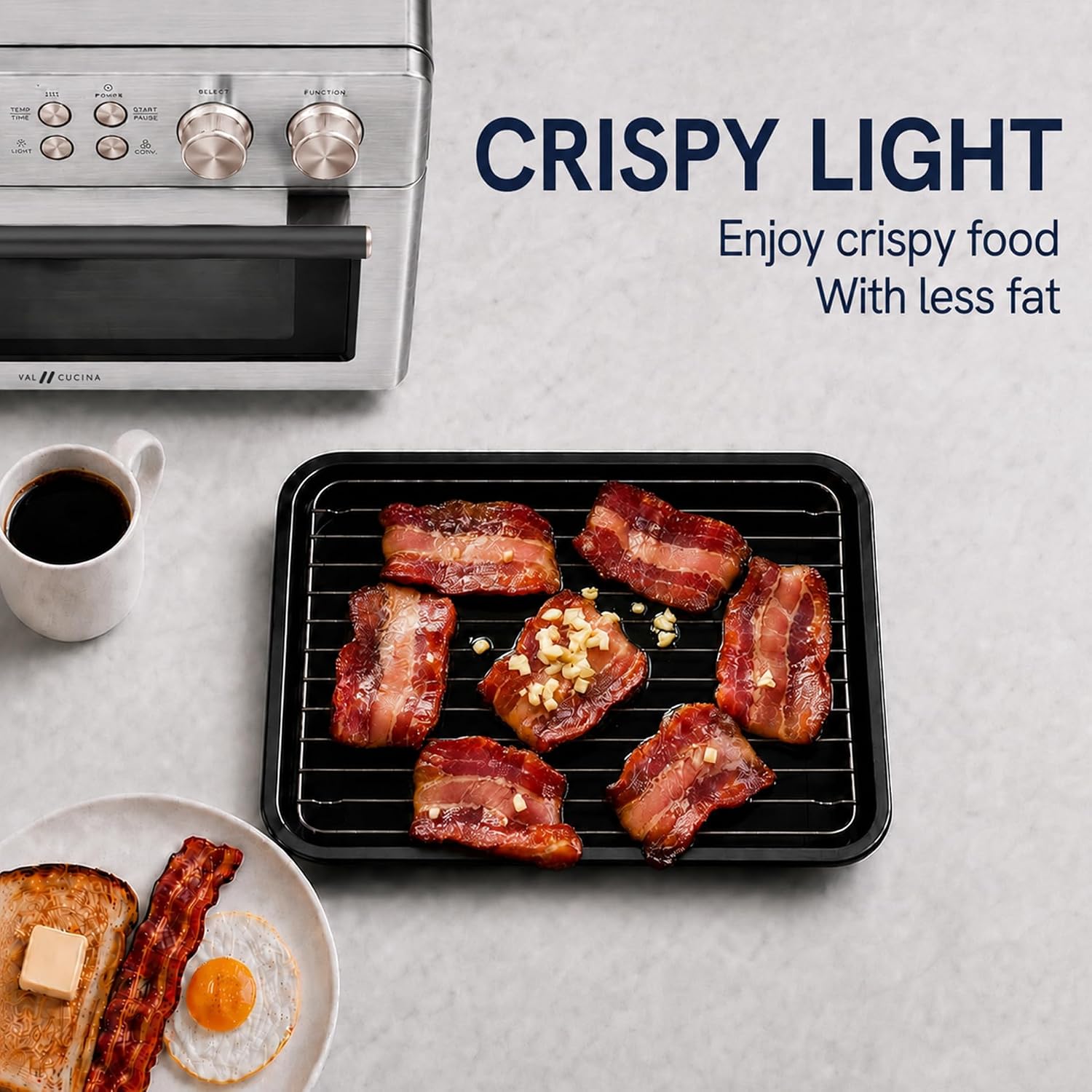 VAL CUCINA Infrared Heating 26.3 QT Air Fryer Toaster Oven, Large Countertop Convection Oven 10-in-1 Combo, 6-Slice Toast, Enamel Baking Pan Easy to Clean with Recipe Book, Brushed Stainless Steel Finish