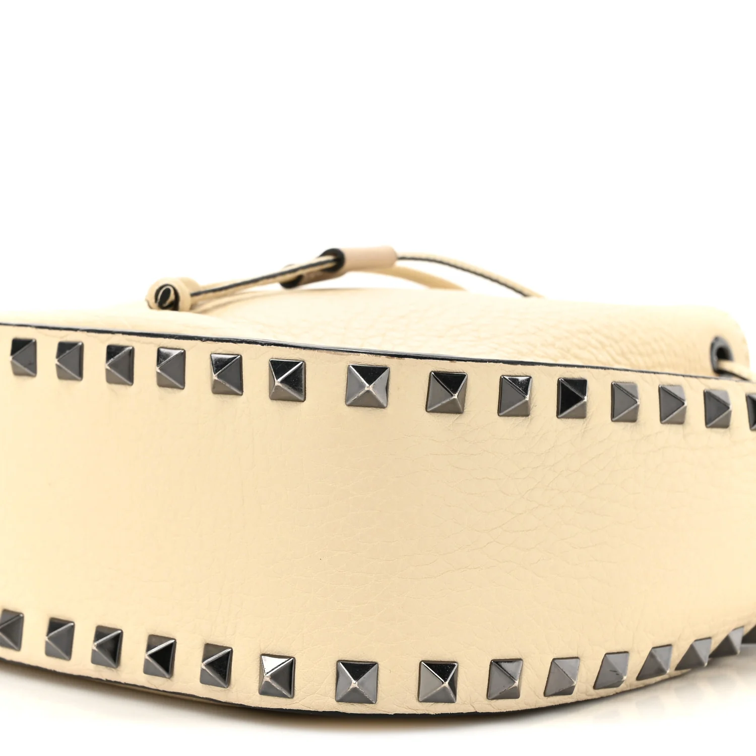 Grained Calfskin Rockstud Bucket Bag Ivory