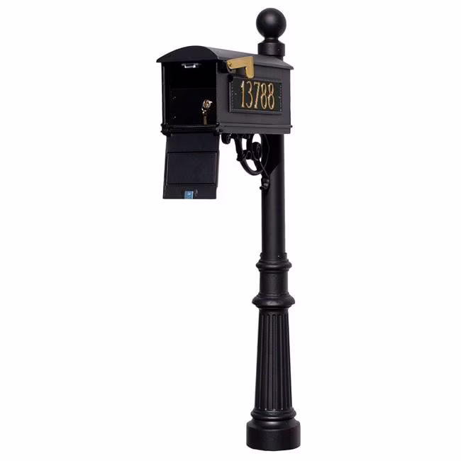 LMC-LKIT-804-BZ Mailbox Locking Insert Post System with Fluted Base, Ball Finial 3 Cast Plates Bronze(Bronze) - Image 2