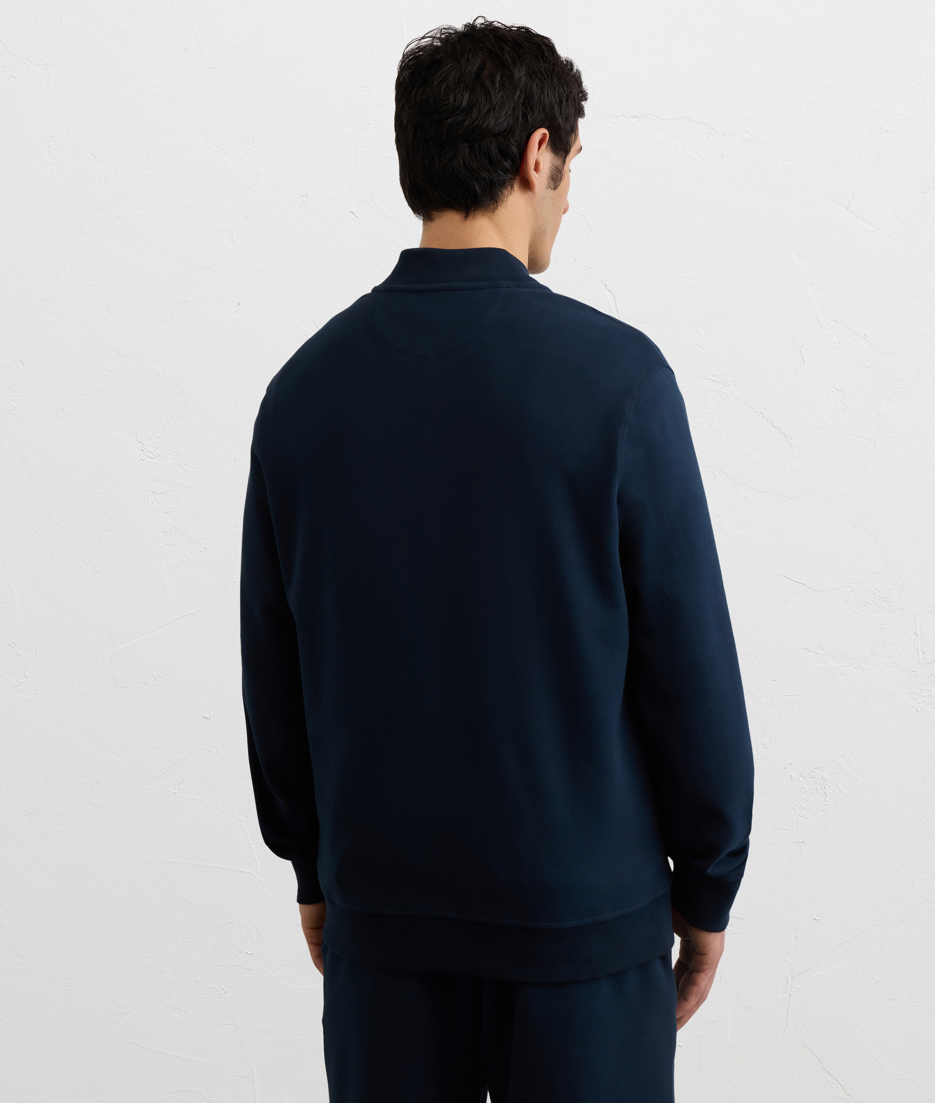 NAVY BLUE PEACH EFFECT COTTON BOMBER SWEATSHIRT WITH ZIP AND EMBROIDERY